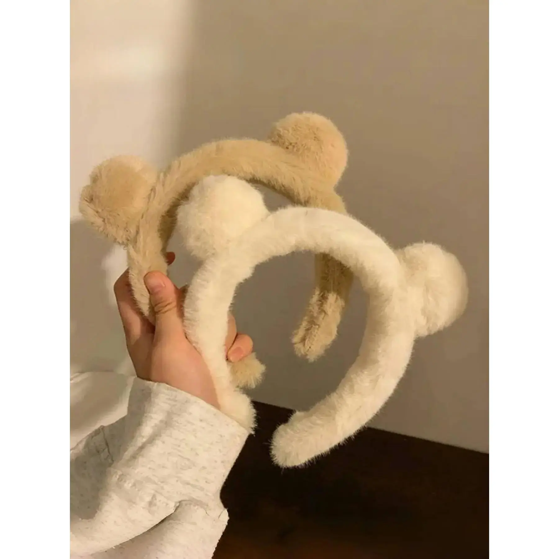 Cute Fluffy Bear Ear Plush Headband - 2 Colors, 14cm Inner Width, 28g Weight, 5.5cm Pom-Pom Ears, Bang Control, for Fall Winter Makeup Face Wash Styling, All Seasons, Fashion Hair Accessory, Daily Wear