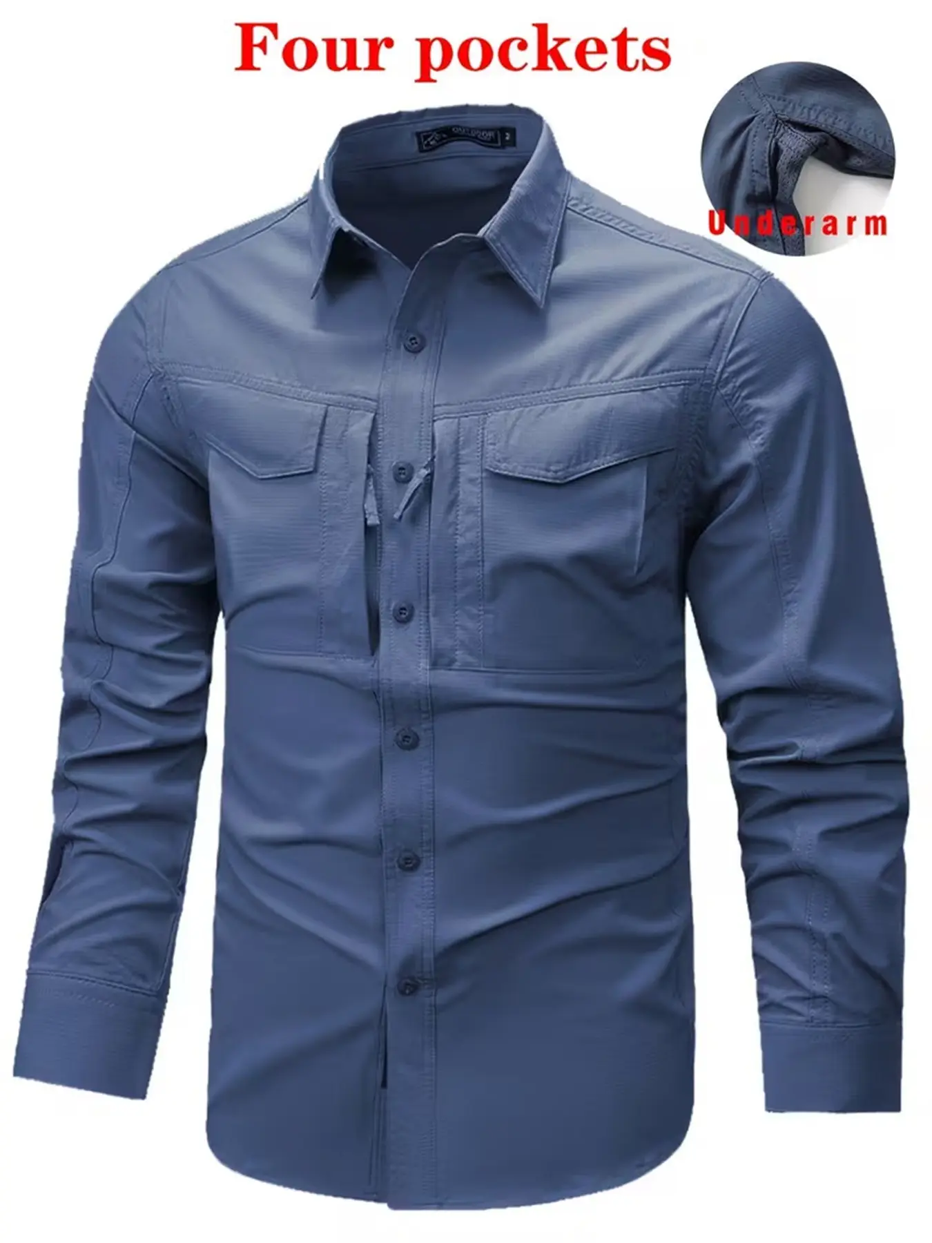 Outdoor Multi-Pocket Functional Quick-Dry Shirt, Casual Slim-Fit Blouse, Lightweight with Chest Pockets, Ideal for Running, Fishing, Hiking