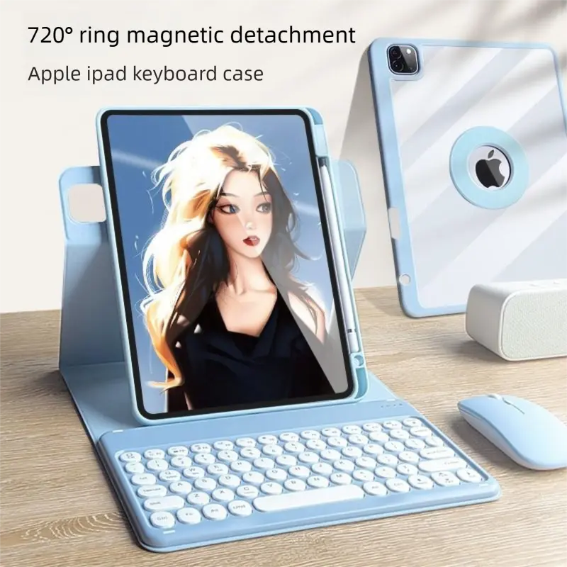 10.2 in iPad 9th/10th Gen Protective Leather Case - Magnetic Split Design, 720° Free Rotate Stand, Wireless Bluetooth Keyboard, Shockproof All-in-1 Tablet Cover