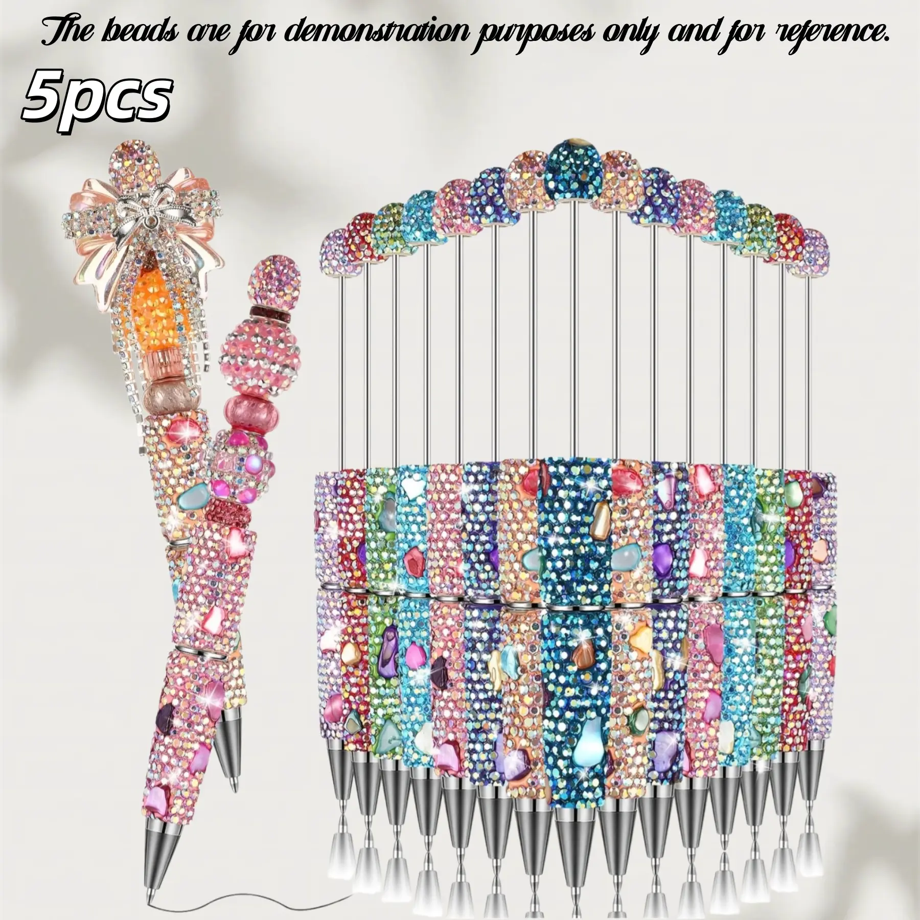 5pcs Colorful Stone Diamond Beaded Pens, Sparkling Multicolor Diamonds, Elegant Gift, Office Writing Supplies, School Stationery, Birthday, Festival Surprise, Beadable Pens