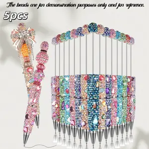 5pcs Colorful Stone Diamond Beaded Pens, Sparkling Multicolor Diamonds, Elegant Gift, Office Writing Supplies, School Stationery, Birthday, Festival Surprise