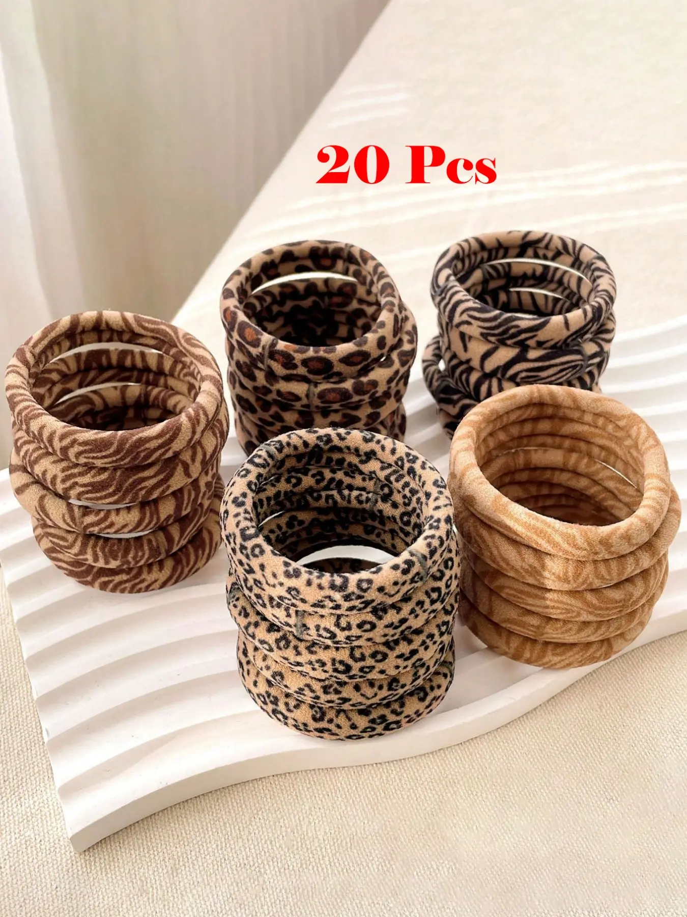 20pcs Women All-Match Leopard Print Elastic Hair Ties, High Stretchy No-Damage Scrunchies, Fashionable Hair Accessories, Fashion Versatile Hair Styling Accessories For Daily, Casual, Party, Work, Travel Ponytail Holders