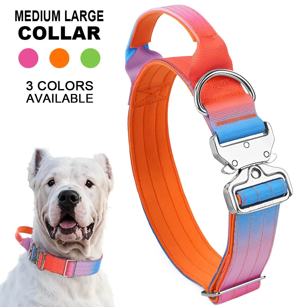 Gradient Color Nylon Dog Collar, Adjustable Collars, Metal Buckle Tactical Training Collar, Equipped with A Close Range Control Handle, Suitable for Medium to Large Dogs