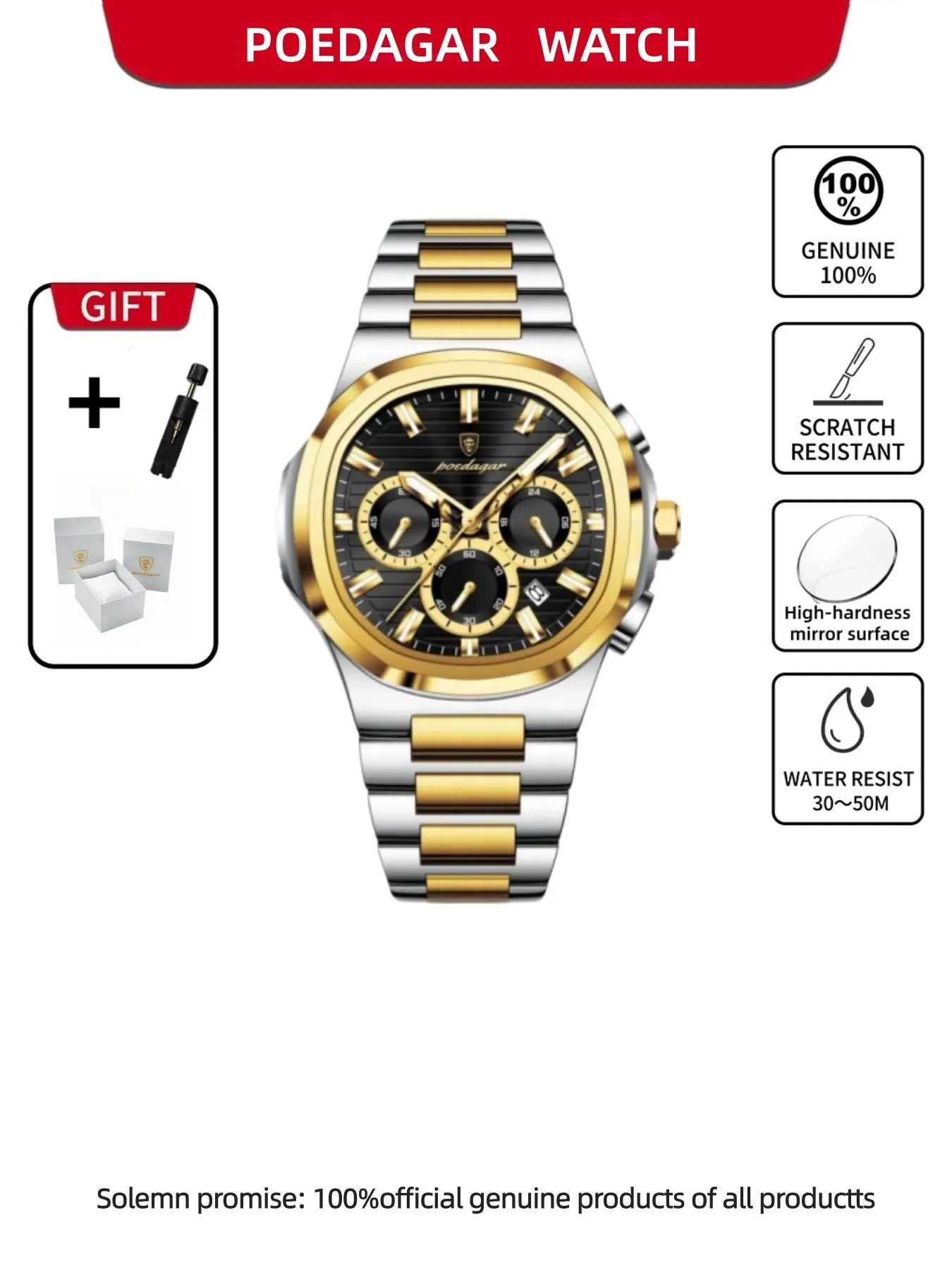 POEDAGAR Business Men's Watch Date Timer Waterproof Night Light Leisure Men's Watch Stainless Steel Quartz Men's Watch Men's Watch Luminous Waterproof Watch Stainless Steel Watches Analogue Quartz Watch Quartz Analog Wristwatch