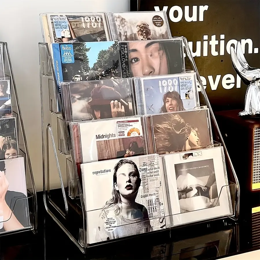Five-Layer CD/DVD/tape Storage Rack, Album Display Stand, Staircase Design, Vinyl Record Organizer, Compact Media Holder