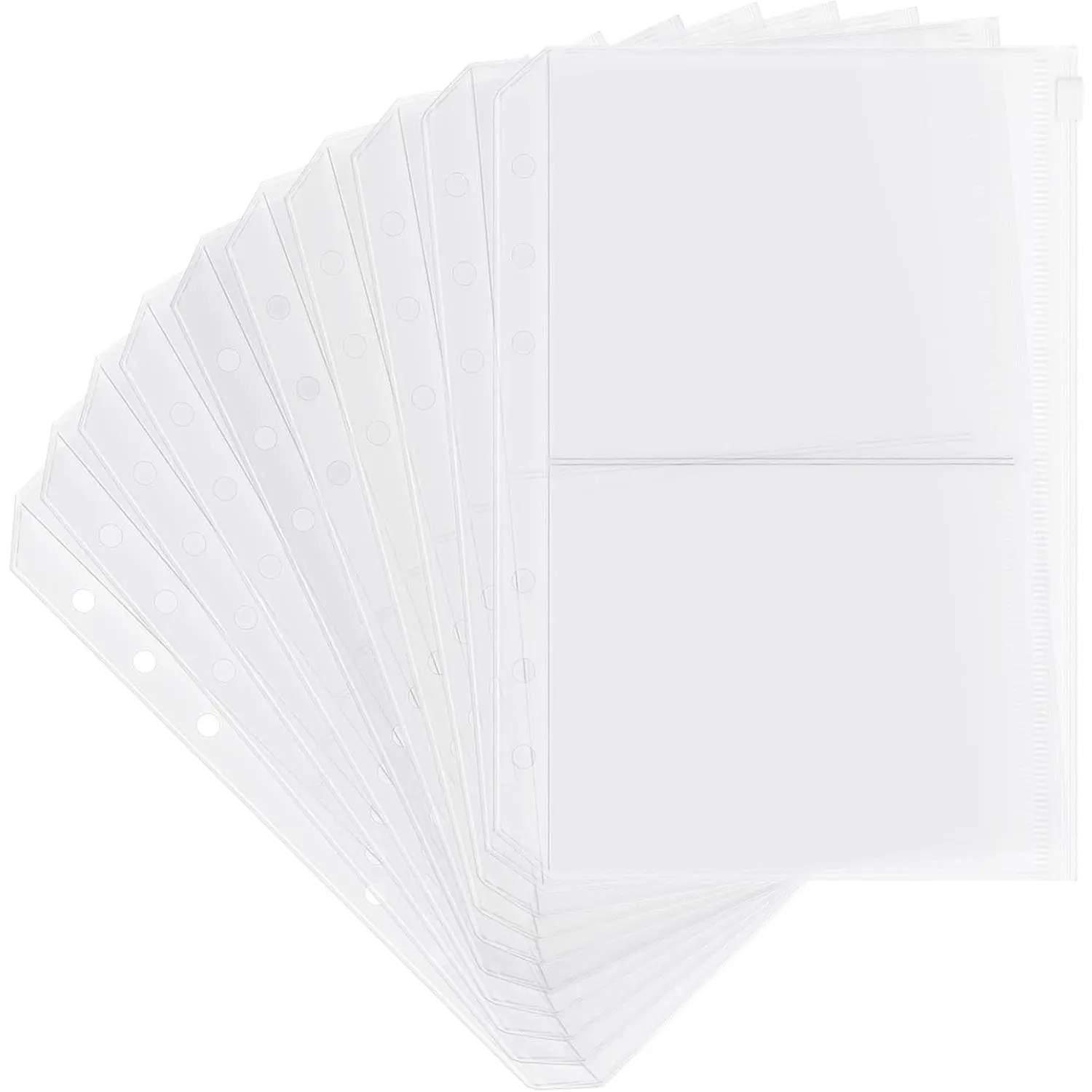 10 Pack A5 Zippered Binder Pocket Sleeves for 6 Ring Binder Inserts | Frosted Divided Pouch Photo Card Planner Organizer Book Refills 2 Pocket   Saving Sheet Protector Loose Leaf Bags