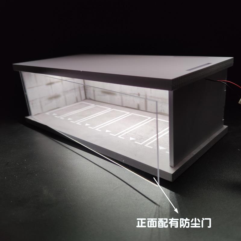 Diorama 1:64 Scale Car Garage Model LED Lighting City Street View Backdrop Car Parking Lot Scene Model Display Collection Toy Gift with Acrylic Dust Door