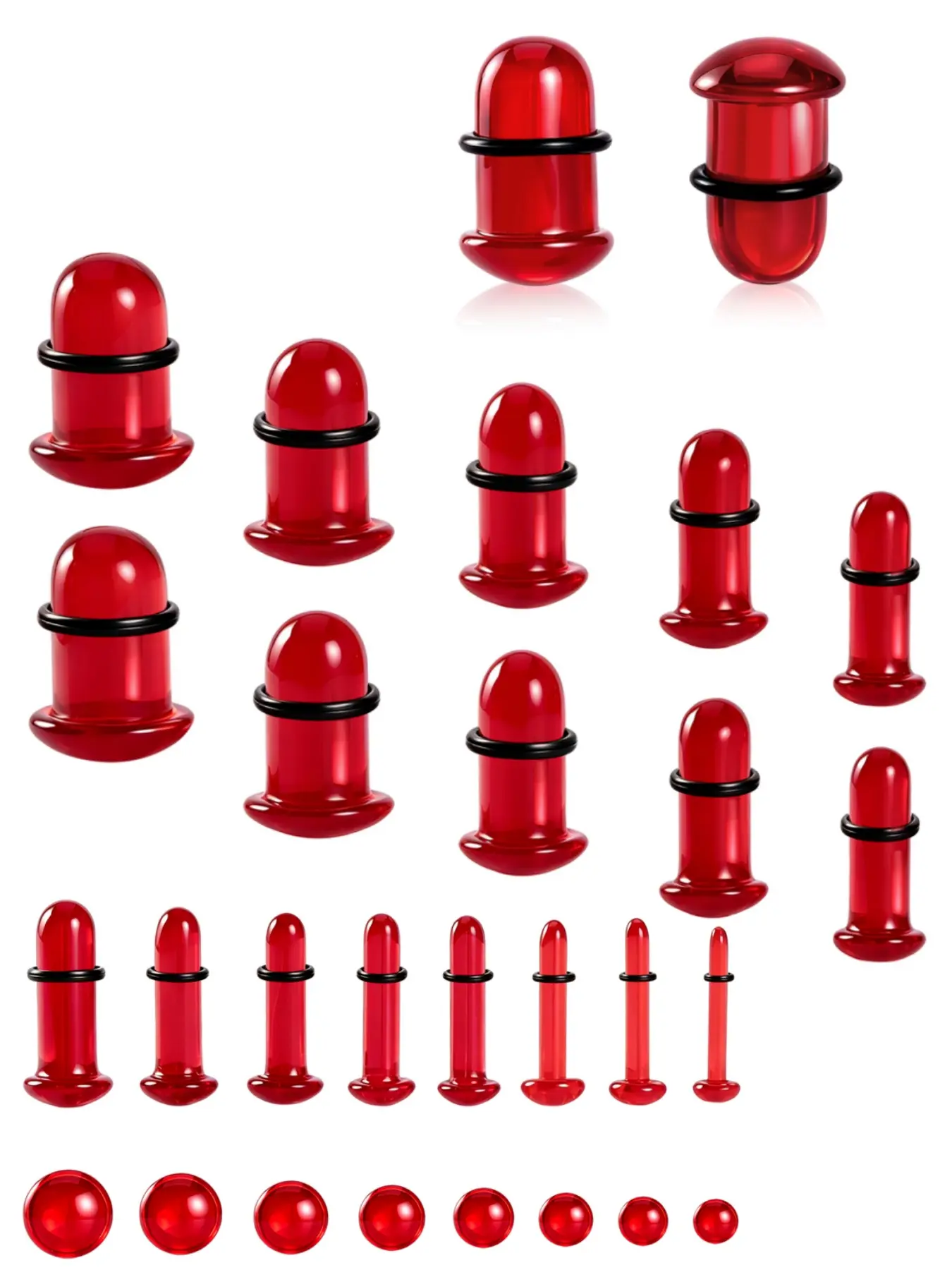 vanku 10/14pcs Glass Plug Ear Gauges, 10pcs/18pcs Ear Stretching Kit, Short Taper Expander, Comfy Dead Stretching Plugs with Rubber Rings, Body Piercing