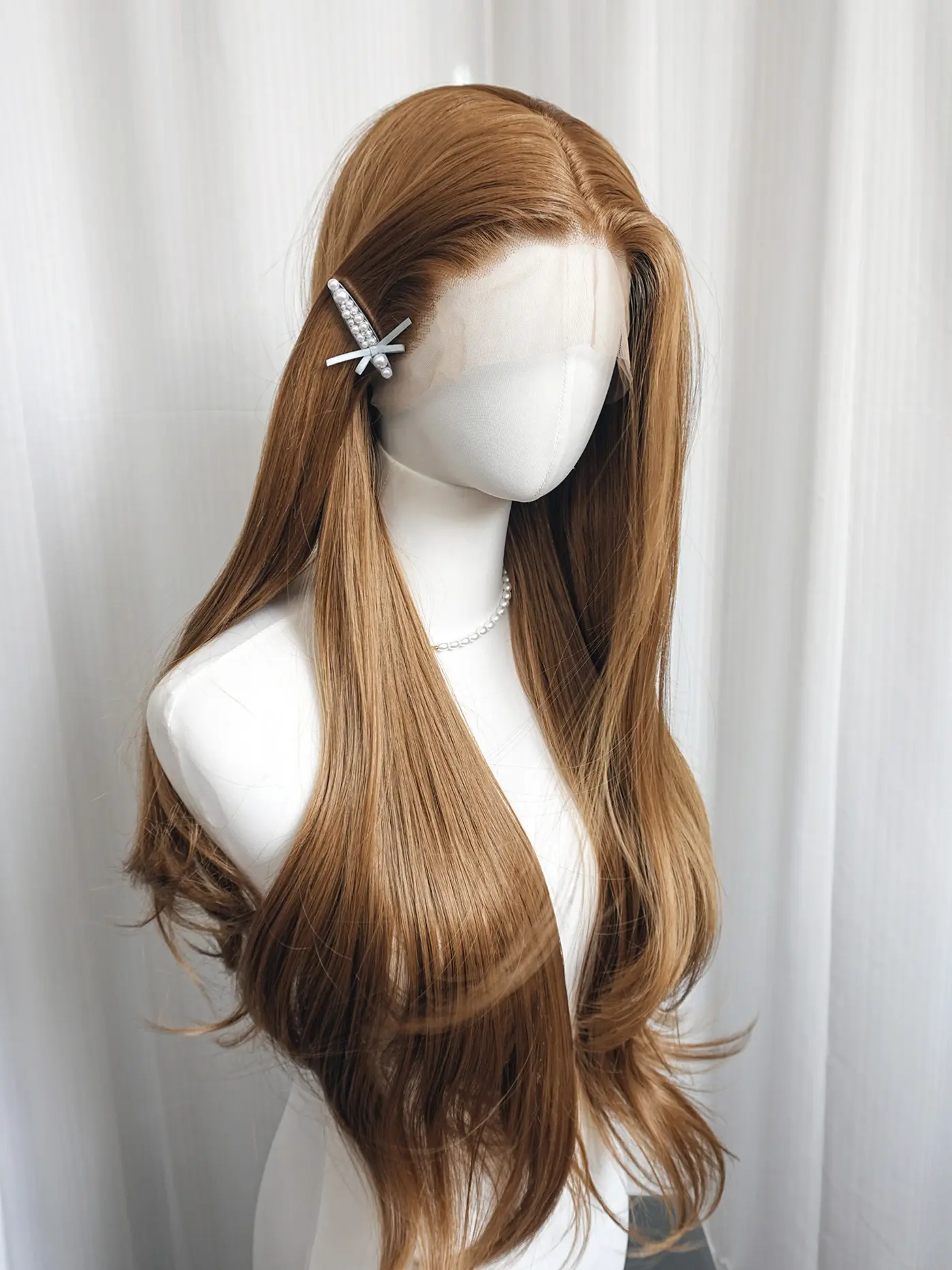 13×4 Synthetic Lace Wig Ginger Brown 28inch Long Straight Nature Glueless Lace Wig for Women Heat Resistant Fiber Cosplay Party Synthetic Hair Wigs
