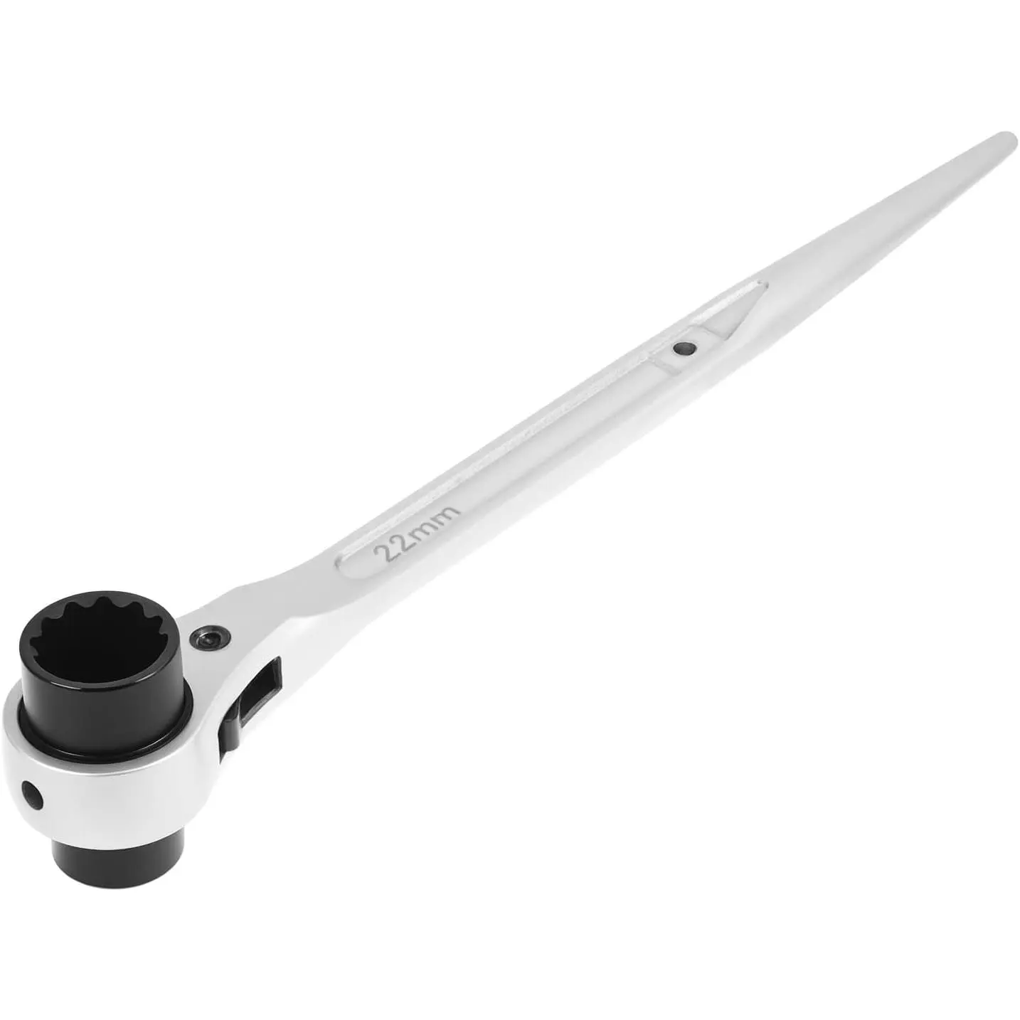QWORK Scaffold Ratchet Wrench with 12-Point Socket & Spud Wrench Tip, 19mm x 22mm/3/4"×7/8" Double Ended, Professional Grade, Silver, 12.5" Length for Scaffold Work