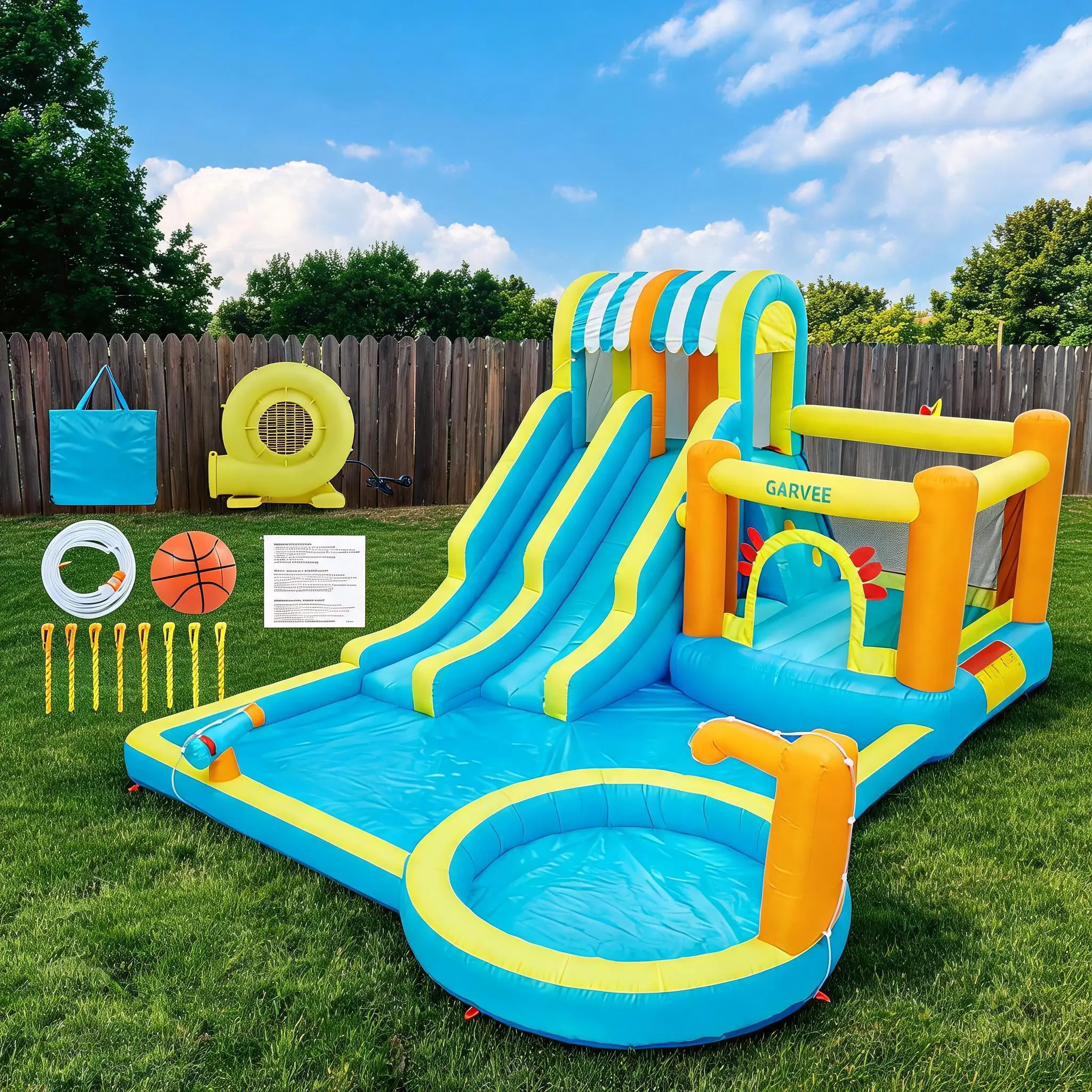 Summervibes Flash sale toy items 16 FT 9-in-1 XXL Inflatable Water Park for Kids – Dual Racing Slides, Bouncy Castle, Splash Pool, Water Cannons, Basketball Hoop, Climbing Wall, Ring Toss – Heavy-Duty Backyard Blow Up Pool, Indoor/Outdoor Summer Fun