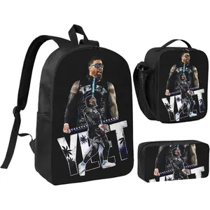 Jey Wrestler USO Backpack 3 Pieces Set With Lunch Box for Work/Sport/Picnic Convenient Laptop Backpack Travel Daypack AS PIC