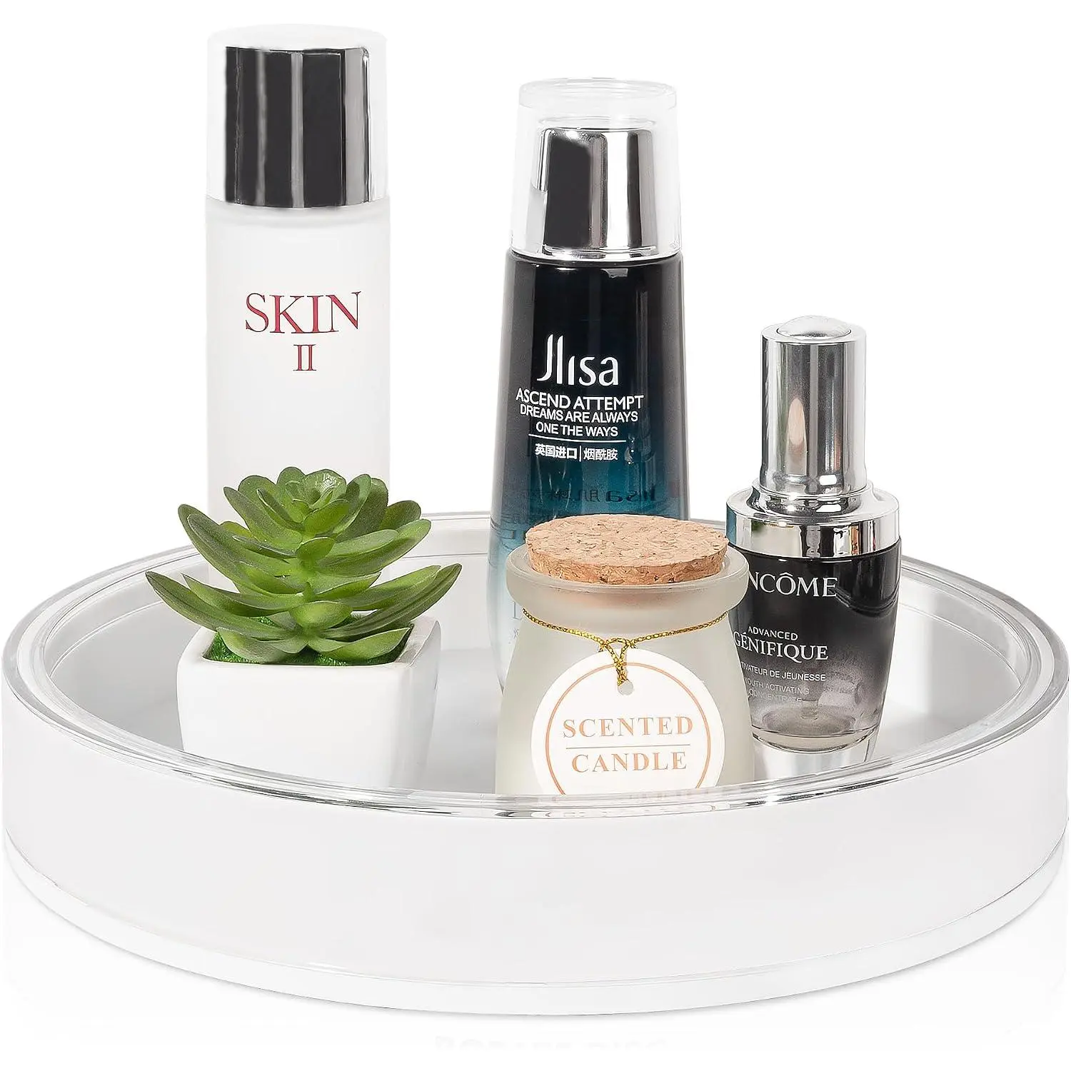 360 Rotating Makeup Organizer Perfume Tray Skincare Holder Spinning  Storage Bathroom Countertop Organizer Lazy Susan Turntable for Dresser, , Kitchen, Small White