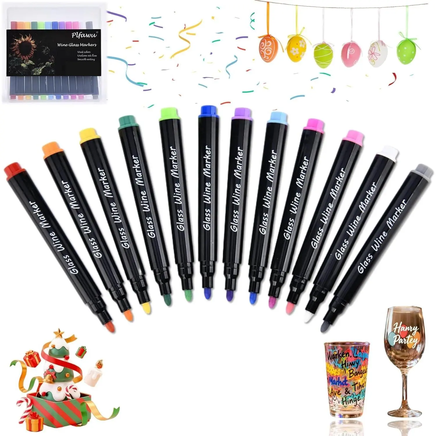 12-Color Acrylic Wine Glass Markers - Fine-Tip, Dishwasher-Safe, Food-Safe Non-Toxic Craft Pens for Party, Wedding Use & Ceramic Crafts