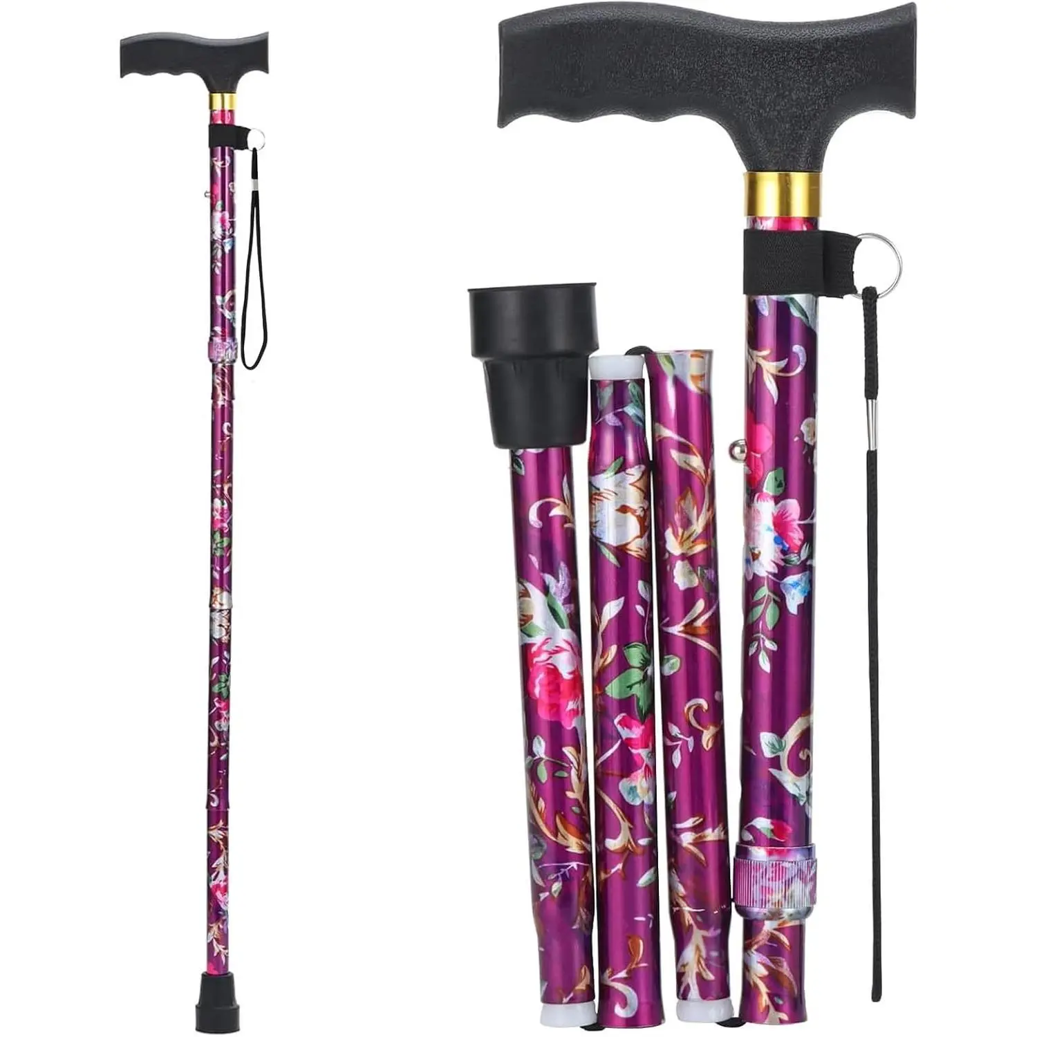 Walking Cane Cane for Woman | Lightweight, 5-Level Height Adjustable and Aluminum Folding Canes for Seniors | Ergonomic Wheeled Handle | Portable Walking Stick Collapsible Cane