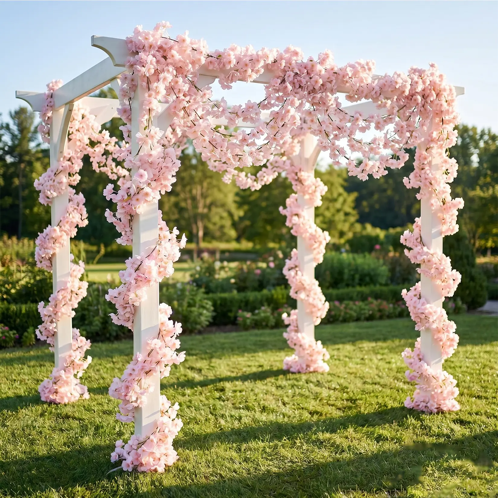 Realistic Artificial Cherry Blossom Garland Set - 10 Pack 5.9FT Pink Silk-Plastic Flower Vines, Faux Floral Glamorous Artificial Butterfly Floral Decorations Wreaths, Garlands & Swags for Wedding, Home, Artificial Wreath Wreaths, Garlands & Swags