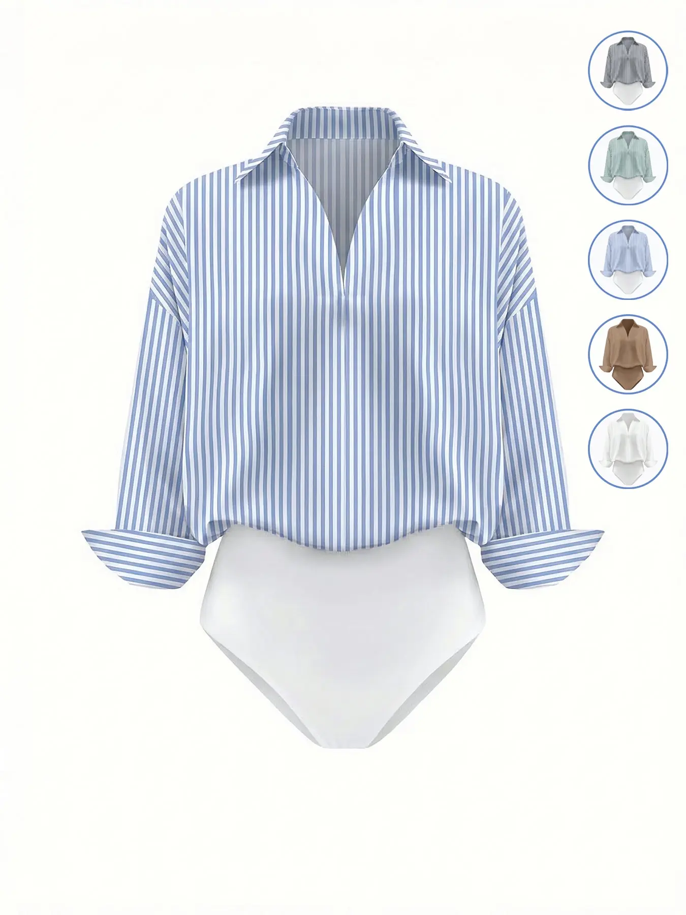 Women's Casual Striped Loose Minimalist Long Sleeve Shirt Stripes Print Bodysuit, Stylish One-Piece for Daily and Commuter Wear, Comfortable and Trendy Design