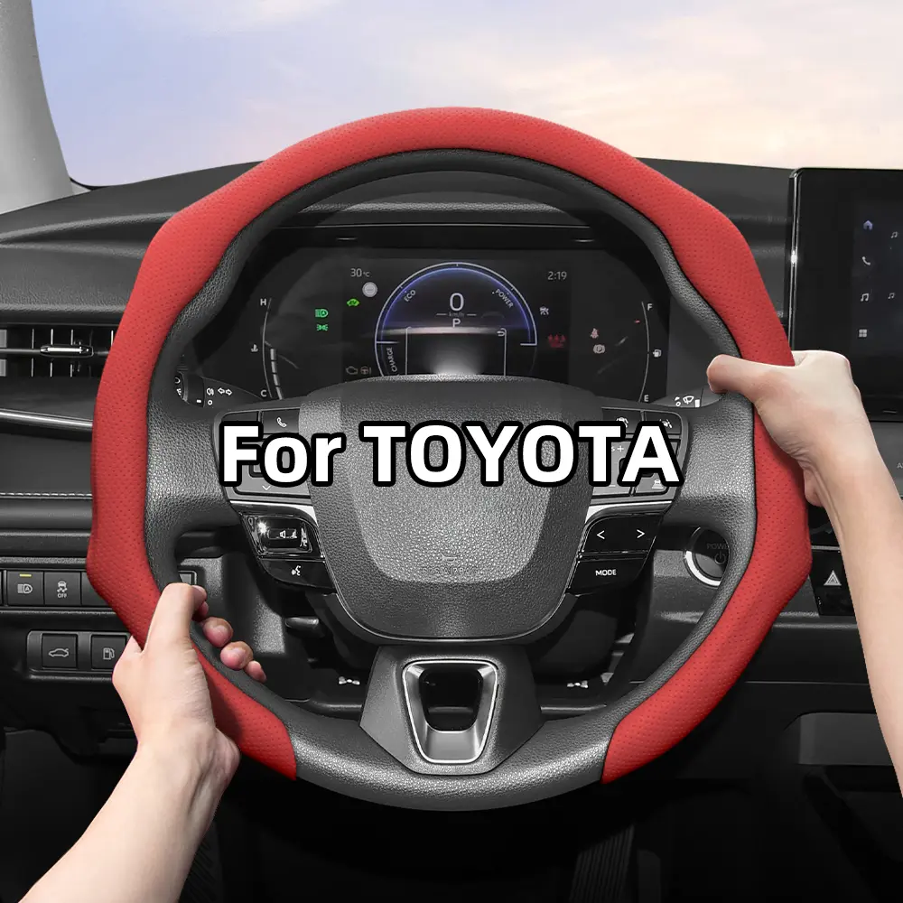 For TOYOTA Nappa Perforated Leather Steering Wheel Cover Anti-slip Breathable Sweat-Resistant Easy Install For RAV4/Corolla/Hilux/Camry/Yaris/Corolla Cross/Highlander/Kluger/Grand Highlander/Tacoma/Tundra/Sequoia/4Runner/C-HR/Fortuner/Innova/Avanza/Rush