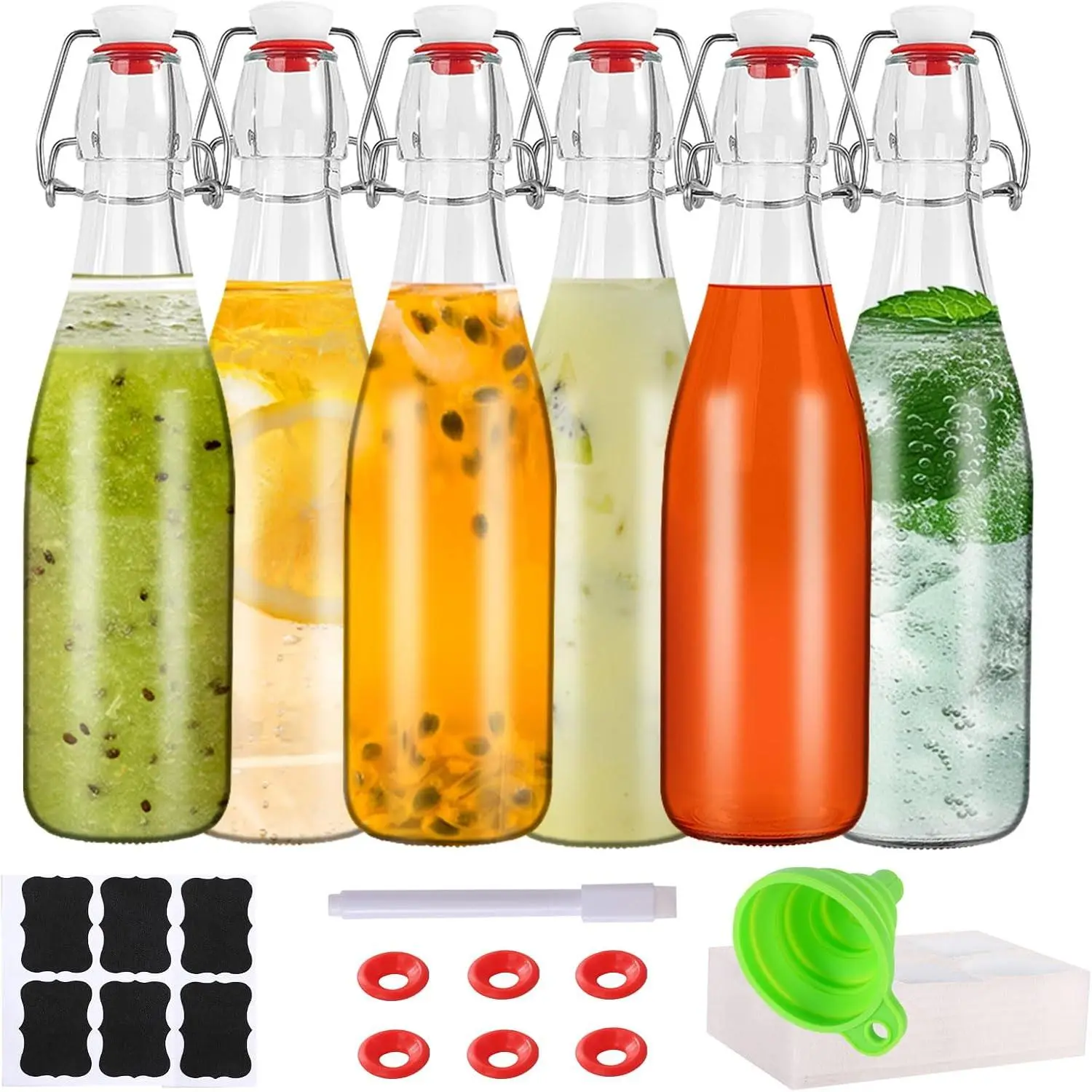 12 oz Swing Top Glass Bottles,Flip Top Glass Bottle 12 oz with Airtight Lid | For  Brewing,2nd Fermentation,Kombucha,Kefir,Vanilla Extract,Juice,,Beverages,Soda,Oils,Vinegar,Limoncello (6 Pack)