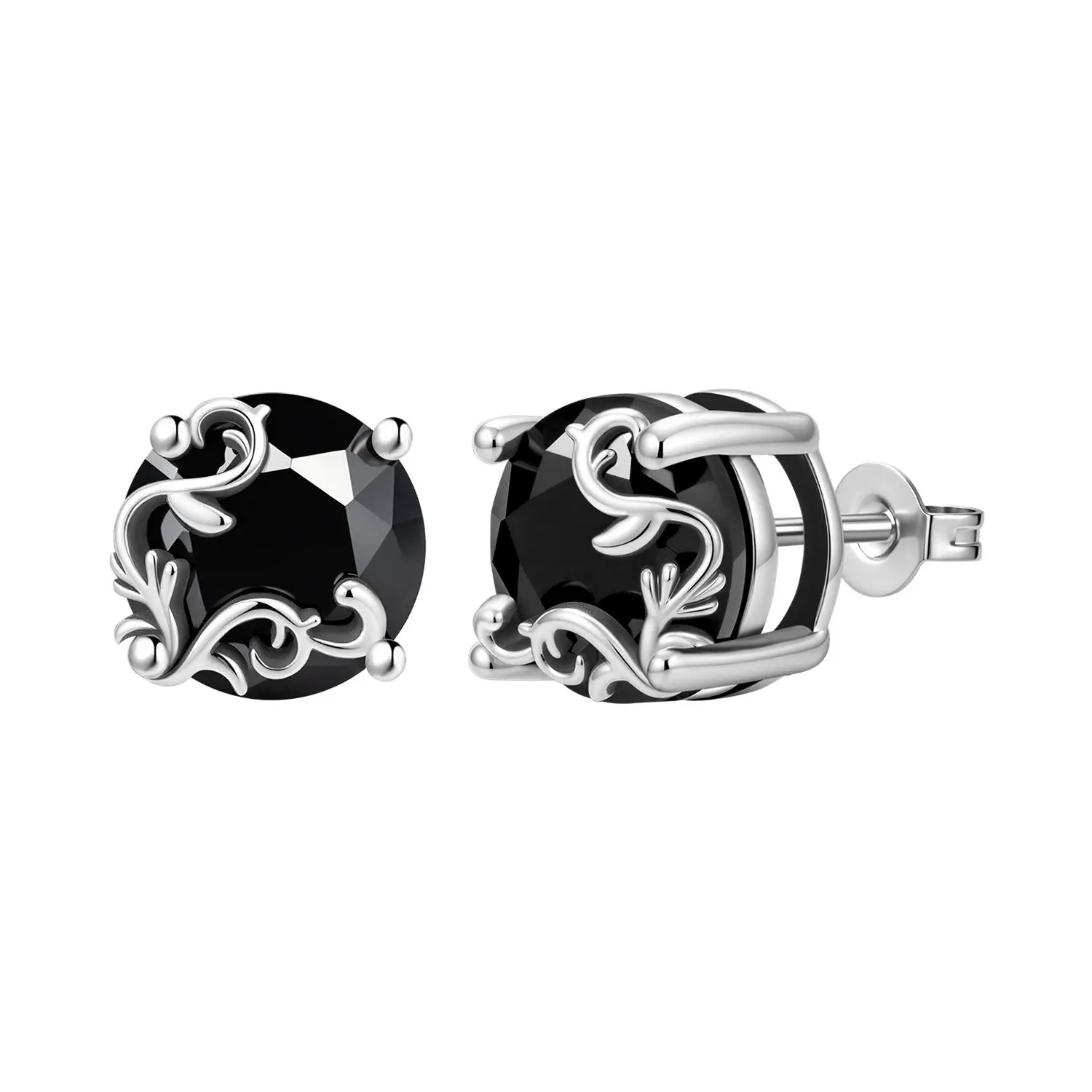 925 sterling silver Vintage Gothic Black Obsidian Stud Earrings for Women & Men Luxury Baroque Sterling Silver Floral Filigree Statement Studs Y2K Dark Aesthetic Streetwear Jewelry Party Wedding Evening & Daily Wear Minimal Luxe Gift Style Trend