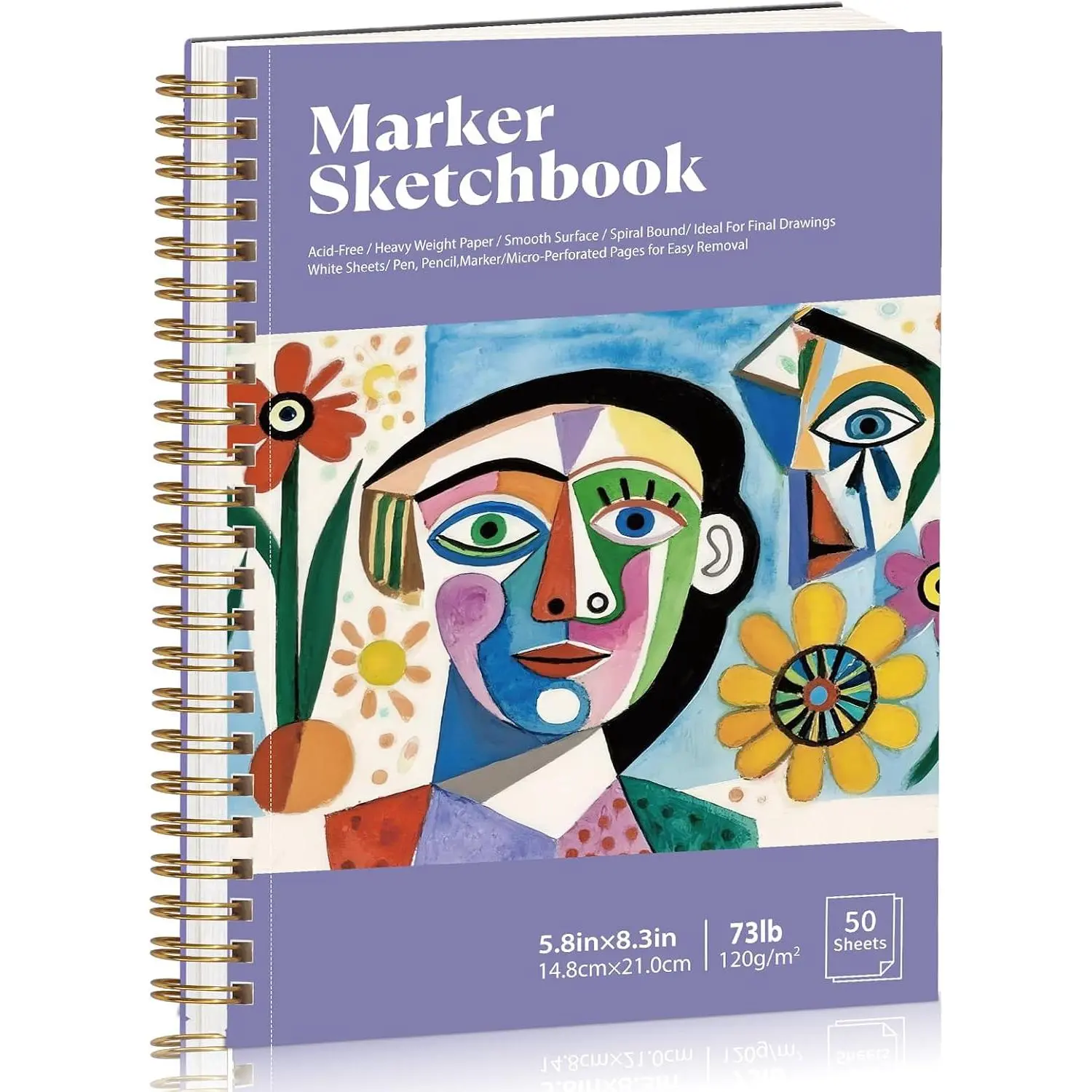 Anti-Bleed Marker Paper Sketchbook, 5.8x8.3 in 120Gsm Acid-Free Spiral-Bound 1 Pack, Double-Sided Drawing Pad for Beginners Artists, Multi-Media Office Stationery Portfolio Book