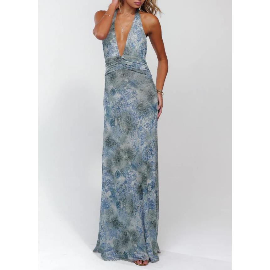 Women Long Dress, Sleeveless Halter Dress Backless Flower/Dots Print Summer Cocktail Dress Casual Light sundress Cotton Candy Outfit Beach Outfits #TiktokShopBacktoSchool
