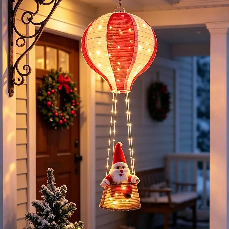 Christmas Hot Air Balloon Lantern, Battery-Powered Santa Lantern, Remote Control, 8 Light Modes, Indoor Outdoor Holiday Decor, Christmas Decorations Party, Christmas Gift, Women's Gift