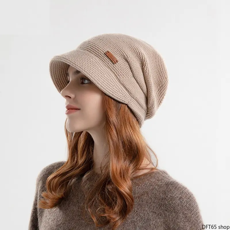 Women's Slouchy Visor Beanie, Plush Fleece Lined Warm Winter Hat with Ear Coverage, Stretch Fit for Outdoor & Postpartum, One Size