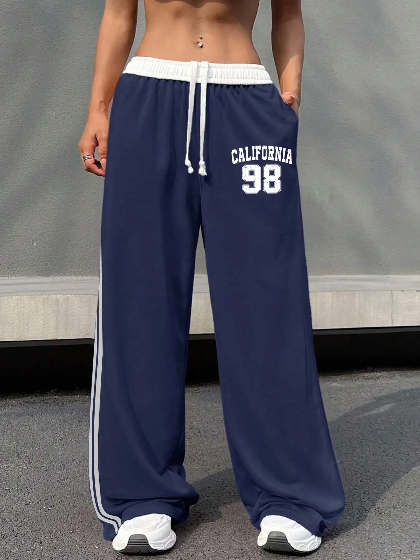 Women's Drawstring Leggings with Side Belt Design, Letter & Number 98 Print, Unique Casual All-Season Pants, Comfortable and Stylish