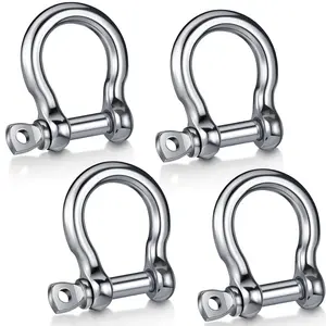 4 Pcs 5/16 Inch 304 Stainless Steel Bow D Ring Shackles Screw Pin Anchor Shackle for Outdoor Adventure Camping Chains Wire Rope Lifting Construction