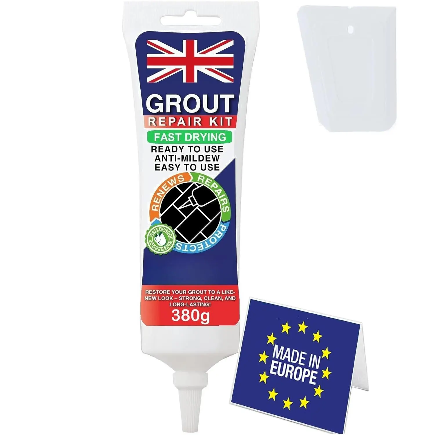 White Tile Grout Repair Kit Premixed, 13.4oz/380g  Drying, Extra Volume Premixed  Sanded Grout Filler for Bathroom, Shower, Kitchen, Patio, Window, Gaps & Crack Filler