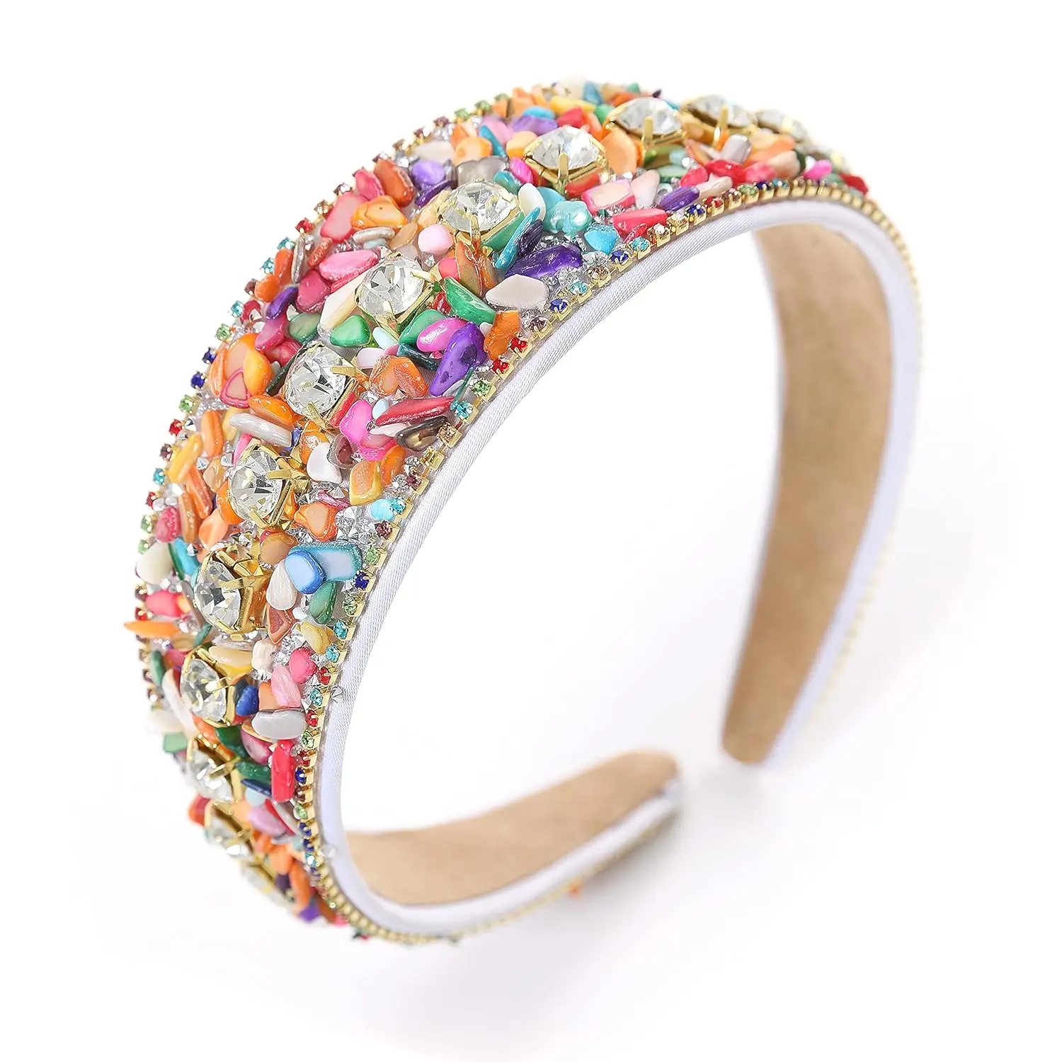 Glamorous Padded Headband with Rainbow Multicolor Crystals, Wide Rhinestone Hair Accessories for Women, Crystal Multicolor, Beaded Rainbow, Casual, Female, Sparkle Diamond Crystal