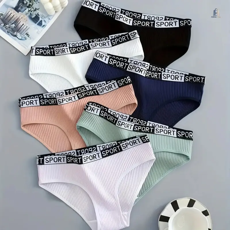 Women's Briefs 6-Pack, Solid White Cotton Ribbed Mid-Waist Underwear, Hip-Lifting with Double Layer Crotch for Casual Daily Wear, 6Pcs, Brief