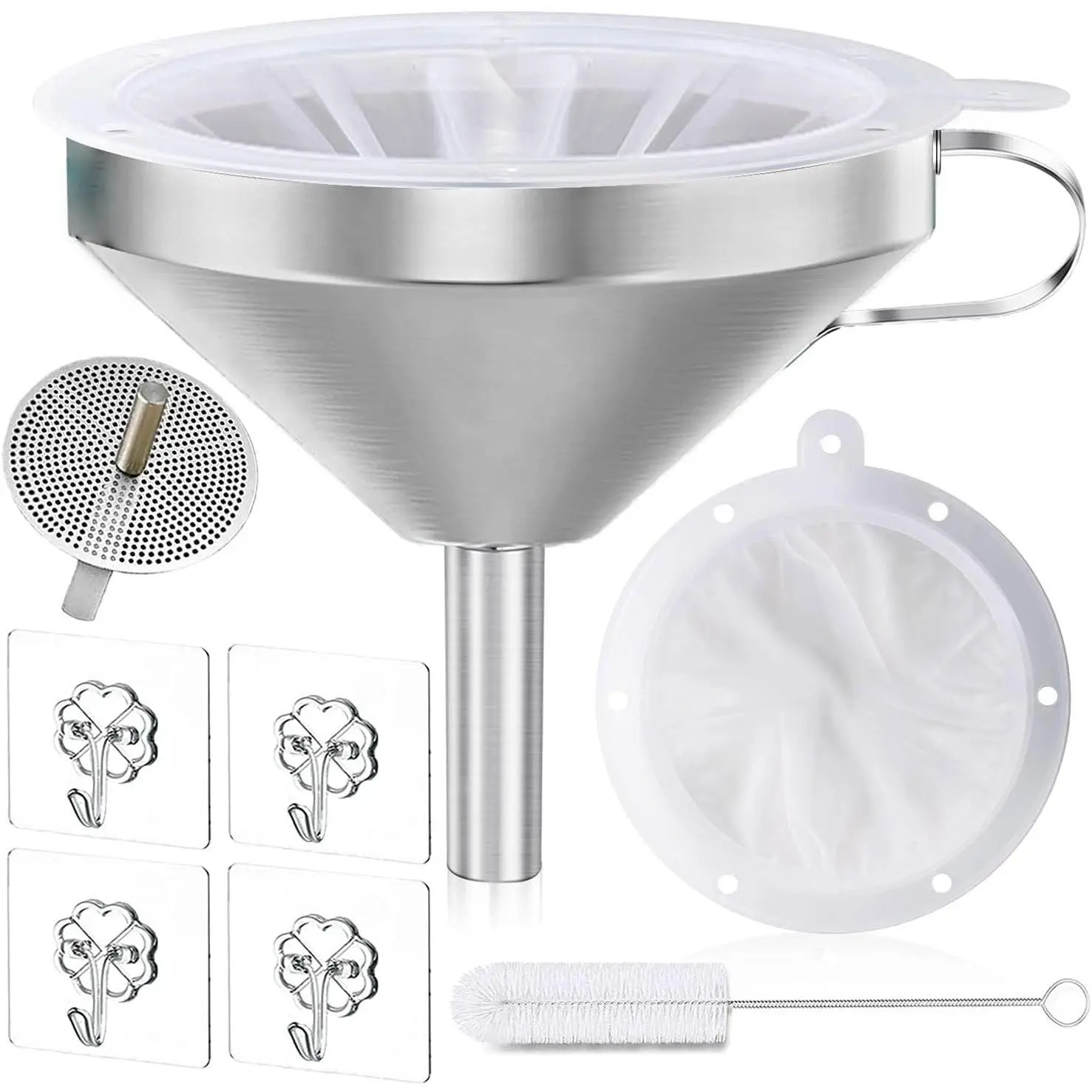 Stainless Steel Funnel, 5 Inch  Grade Kitchen Funnels with 200 Mesh  Filter Strainer for Filling Bottles, Oils, Juice, , Coffee, Milk