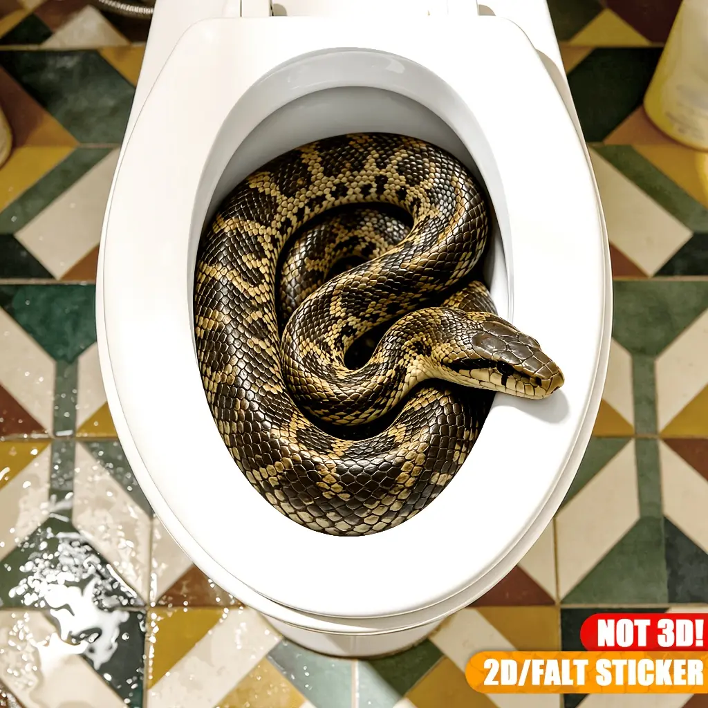 1 piece creative realistic snake‑in‑toilet‑hole prank sticker, scary and fun toilet decorative decal, self‑adhesive wall sticker, suitable for bathroom walls, durable PVC home‑decor wall sticker, amaze your friends with fun and creative stickers