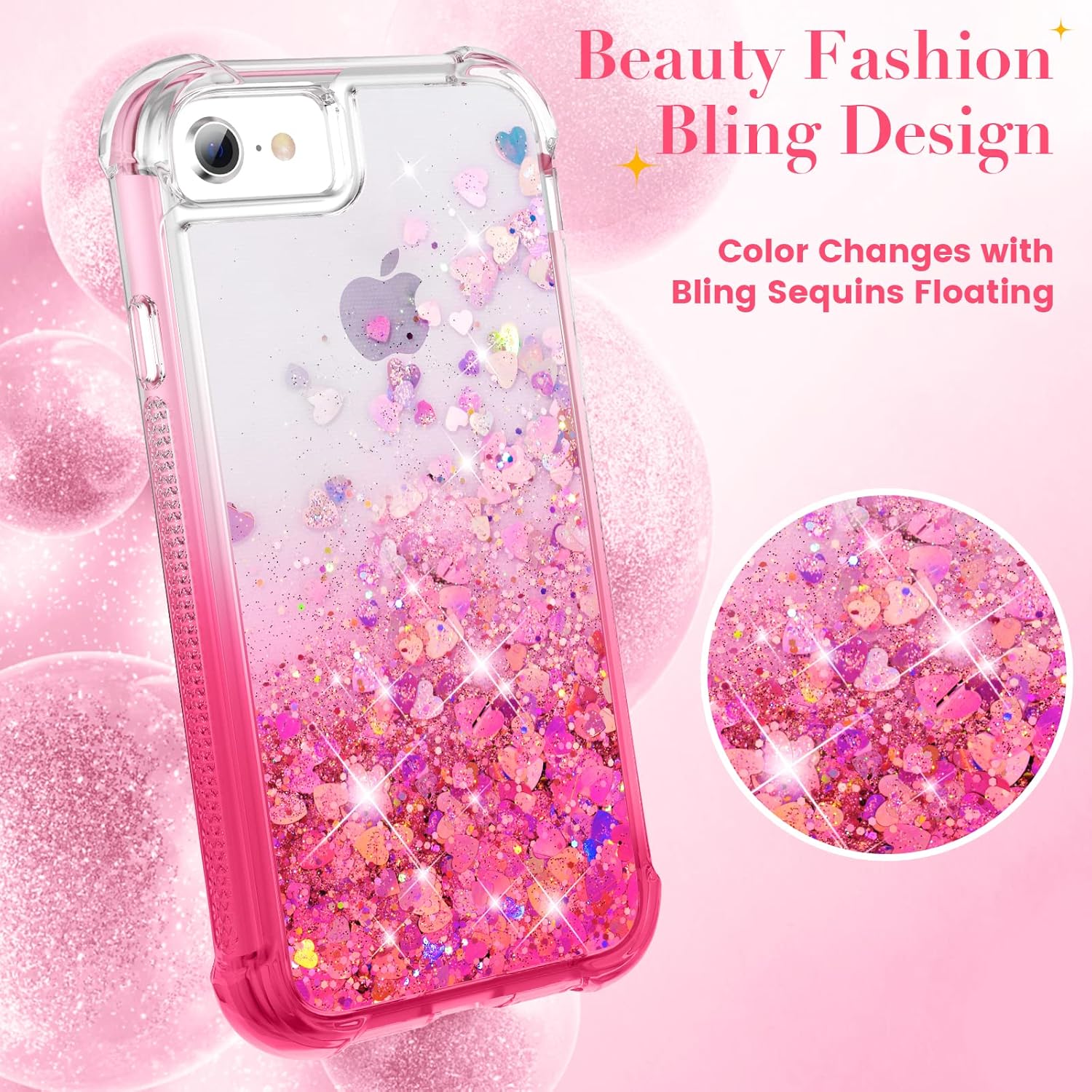 for  6 6s 7 8 Case,  SE 2022 Case, Glitter Full  Rugged with Built-in Screen Protector Shockproof Protective Girls Women Cover for  6/6s/7/8/SE 2020 & 2022 (Gradient )