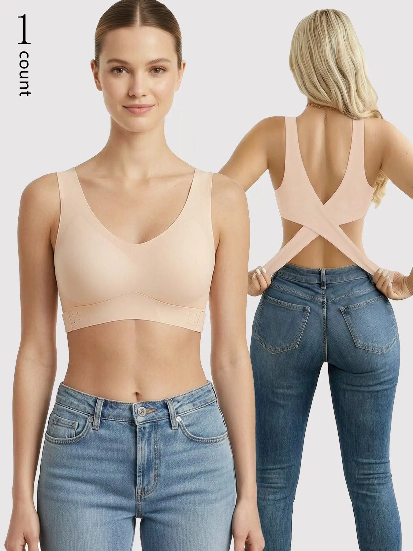 Women's Side Buckle Seamless Bra, No Underwire Push-Up Bra, Full Coverage Backless Lingerie, Comfortable Daily Wear Sports Bralette