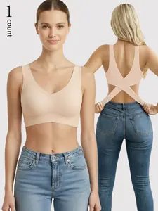 Women's Side Buckle Seamless Bra, No Underwire Push-Up Bra, Full Coverage Backless Lingerie, Comfortable Daily Wear Sports Bra