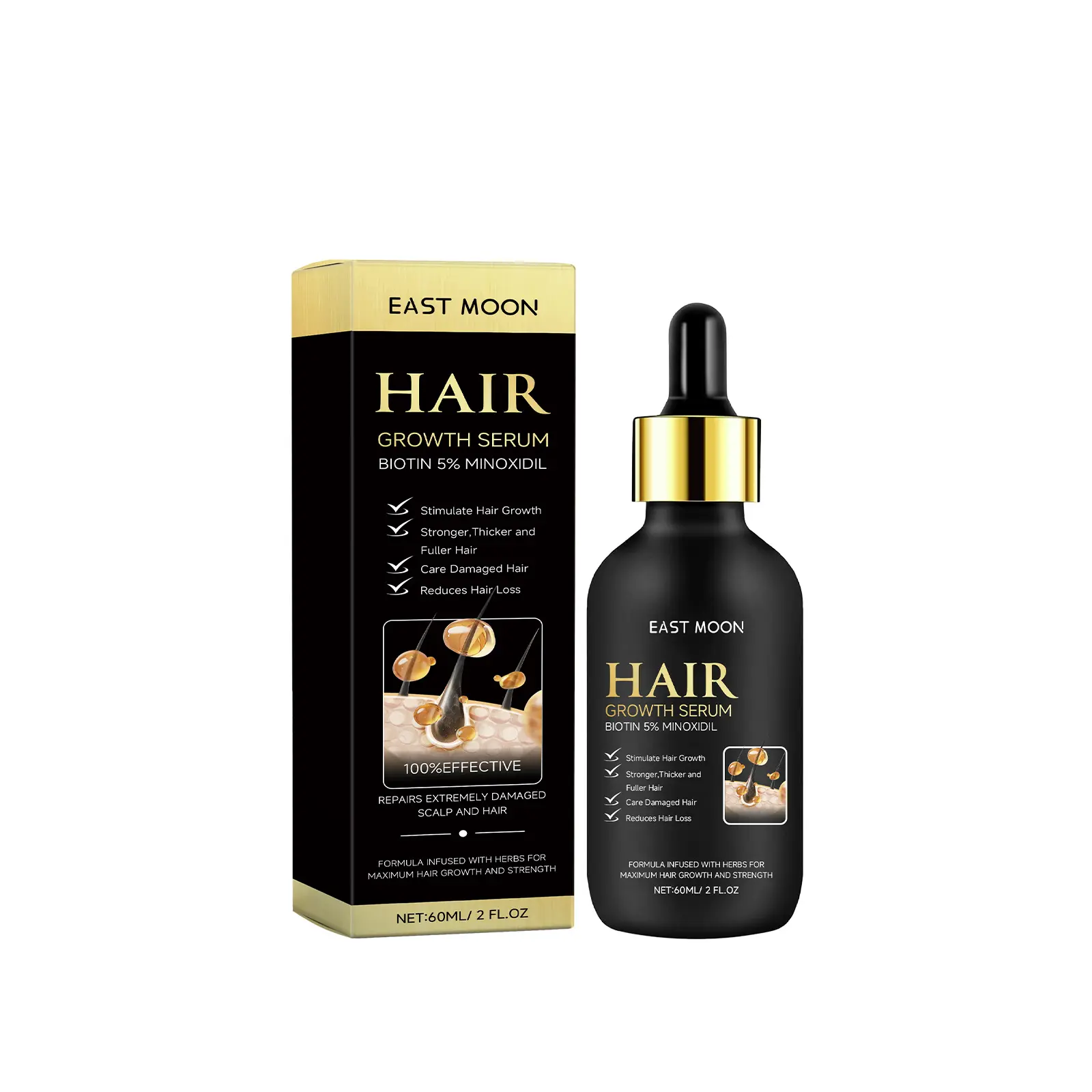 Beard Growth Serum for Men, 5% Minoxidil Beard & Hair Growth Oil, Nourishing Facial Hair Serum for Fuller Thicker Looking Beard, Lightweight Non-Greasy Beard Care for Mustache, Sideburns and Hair, 60ml