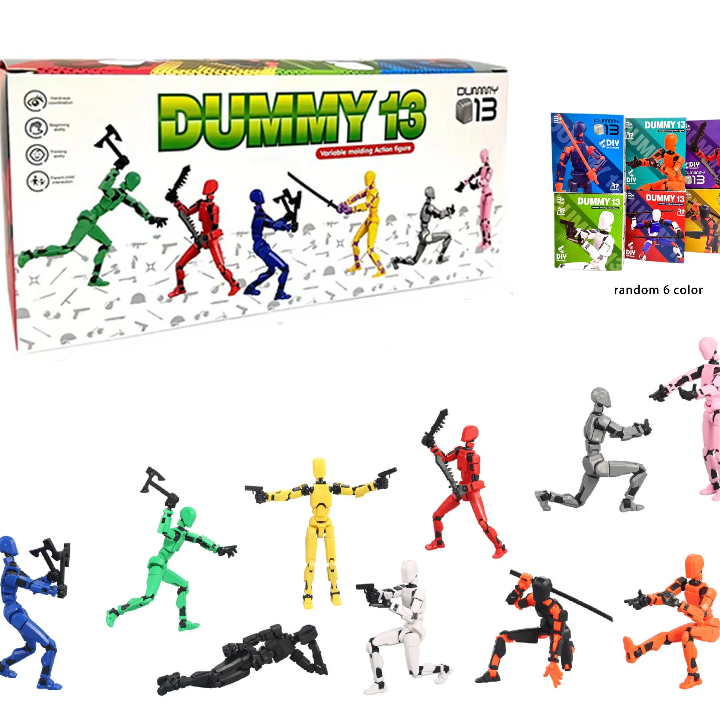 6pcs T13 Action Figure Set, Jointed Action Figures, Articulated Figures, Movable Titan 13 Robot Model, DIY Assembly, Collectible Desktop Decor, Kids & Adults, 3D Trendy Toy