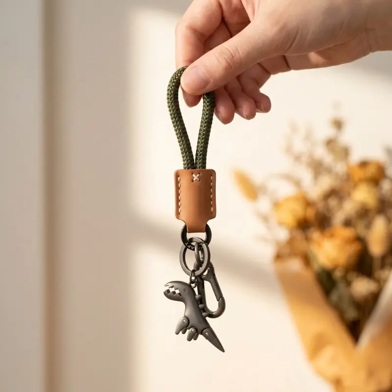 Cute Dinosaur Keychain For Women Car Keys Leather Rope Ring Backpack Pendant Zinc Alloy Cartoon Accessory Everyday Essential