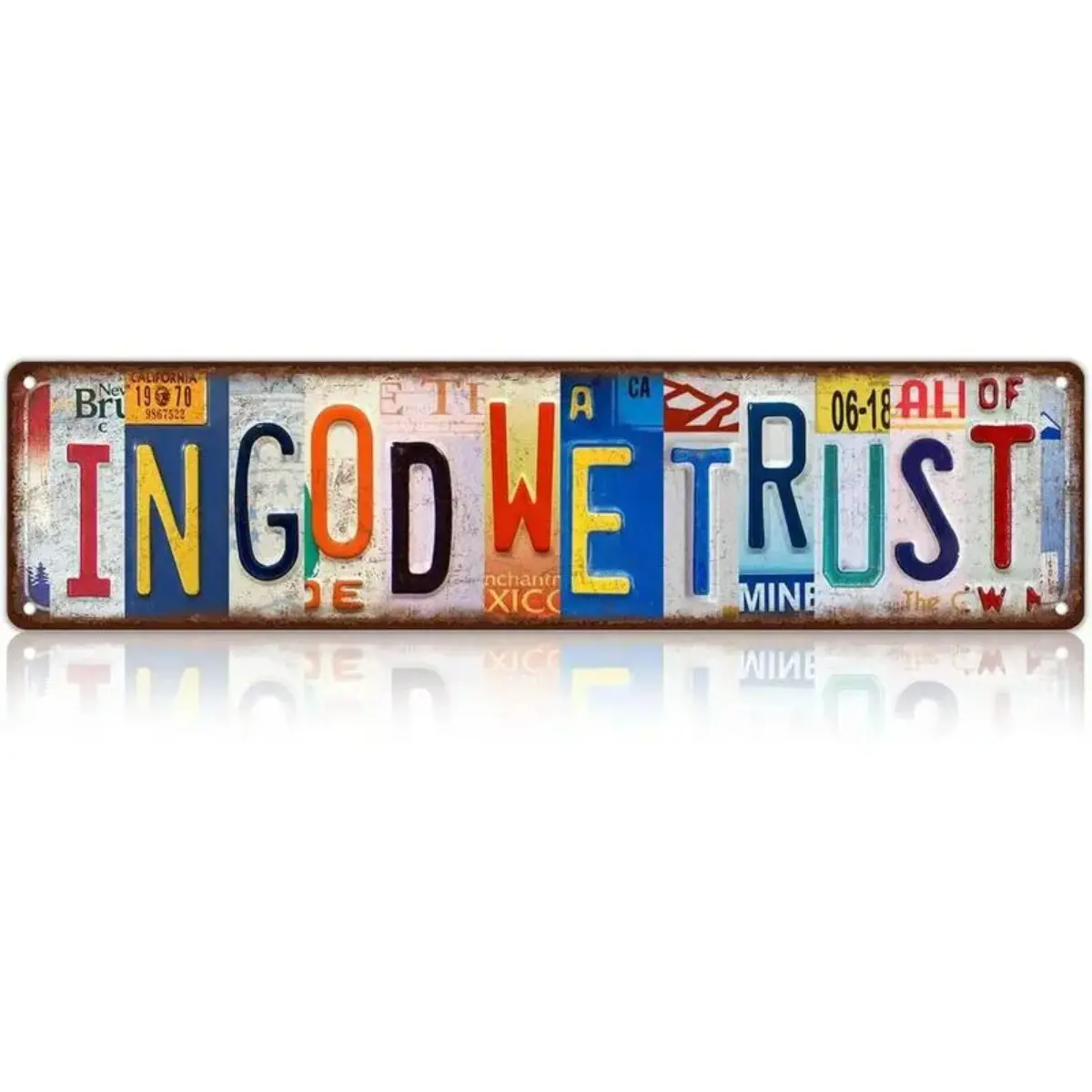 16x4 In Industrial Decorative "In God We Trust" Metal Wall Sign - Vintage Street Sign Style American Faith Quote Hanging Plaque, Colorful Letter Design Home Decor Gift for Living Room, Office