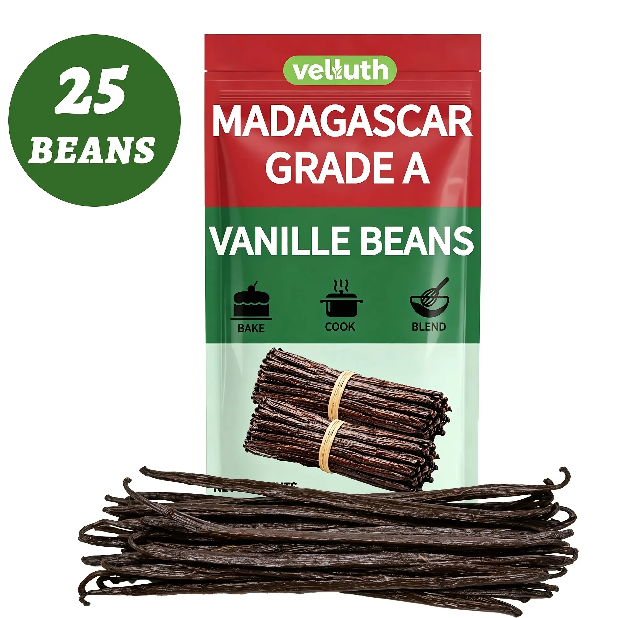 25 Grade A Madagascar vanilla beans, 5 inches long-perfect for making vanilla extract and for baking.