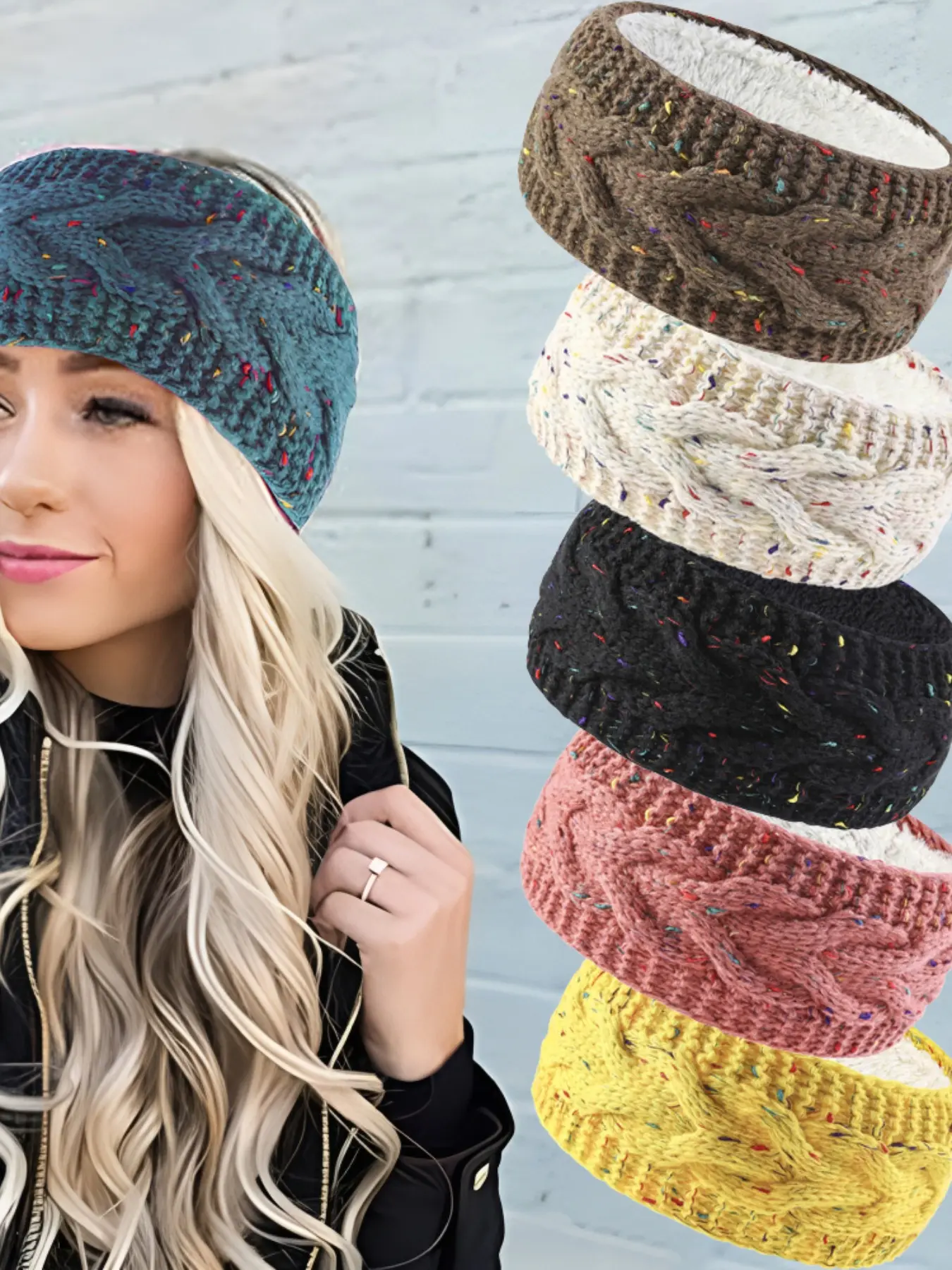 Women Cable Knit Winter Headband, Fleece Lined Wide Stretchy Thermal Ear Warmer, Fashion Hair Band for Cold Weather, Daily Street