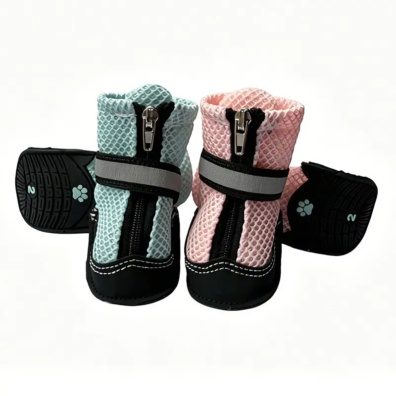 Breathable Mesh Pet Shoes for Summer, Lightweight Soft Non-Slip Durable Dog Shoes with Zipper, Comfortable Puppy Footwear