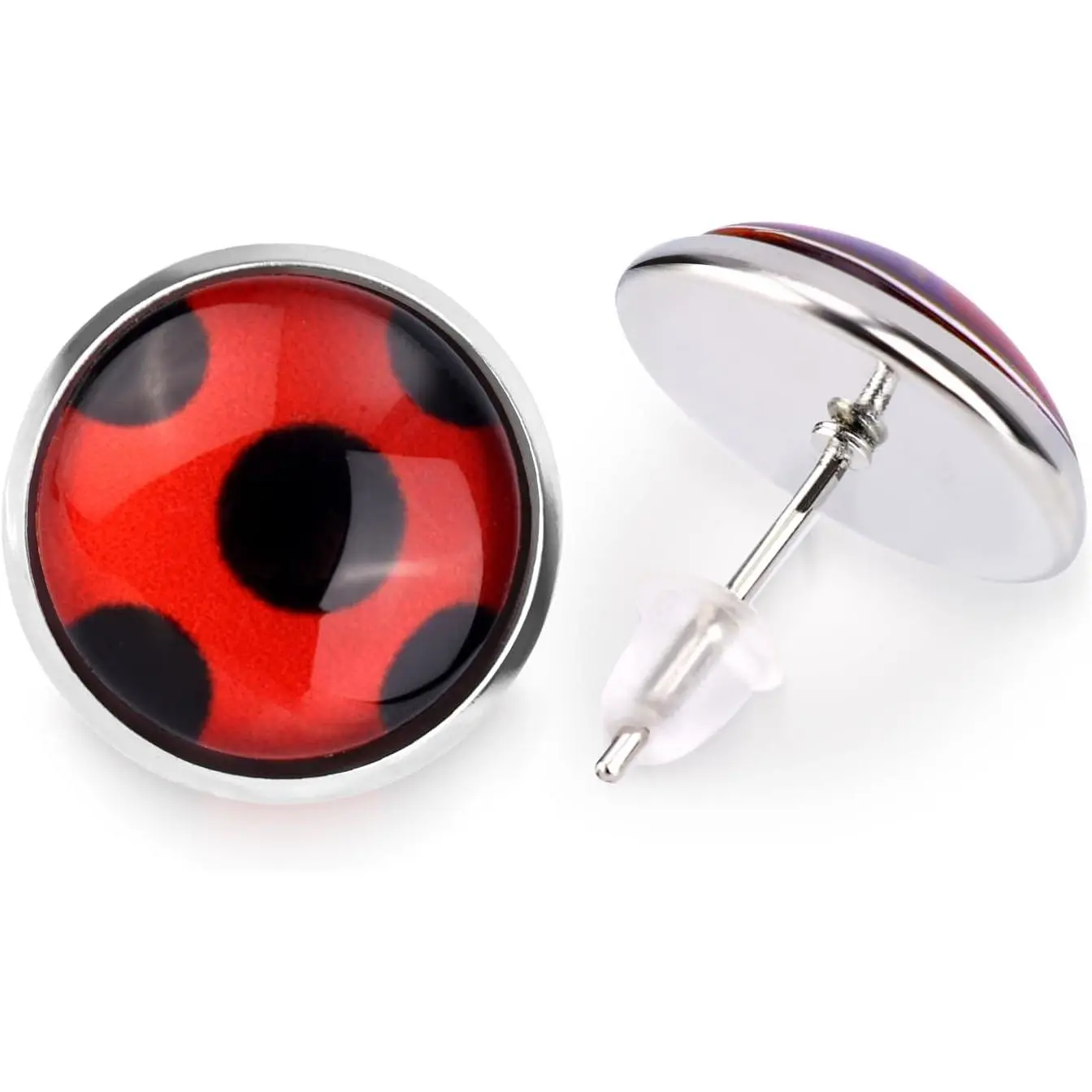 1 Pair Ladybug Earrings, Ladybug Stud Earrings Ladybug Clip  Earrings Metal Black Spot Earrings for Women Halloween Carnival Costume
