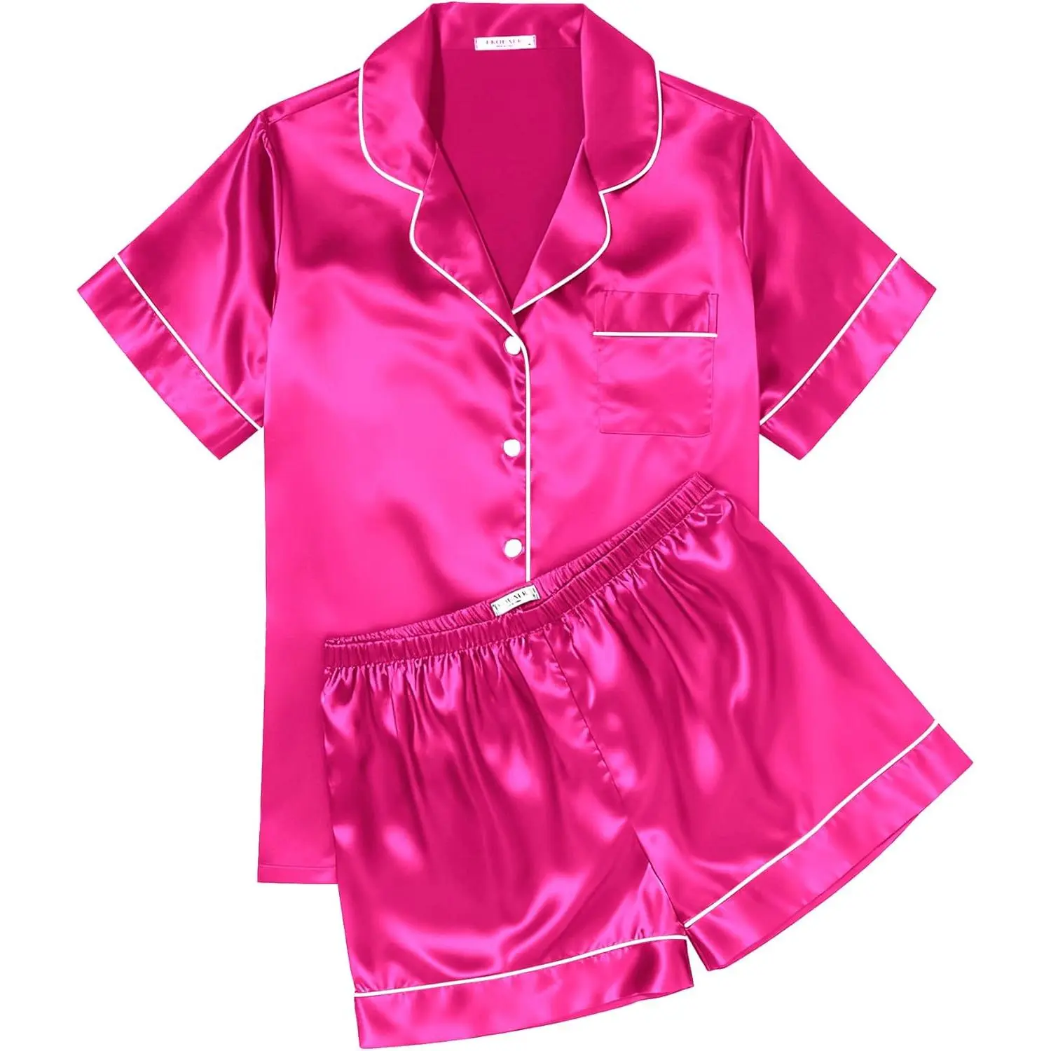 Women Silk Satin Pajama Sets Soft Short Sleeve Button Down Sleepwear Top and Shorts 2 Piece Casual Lounge Set
