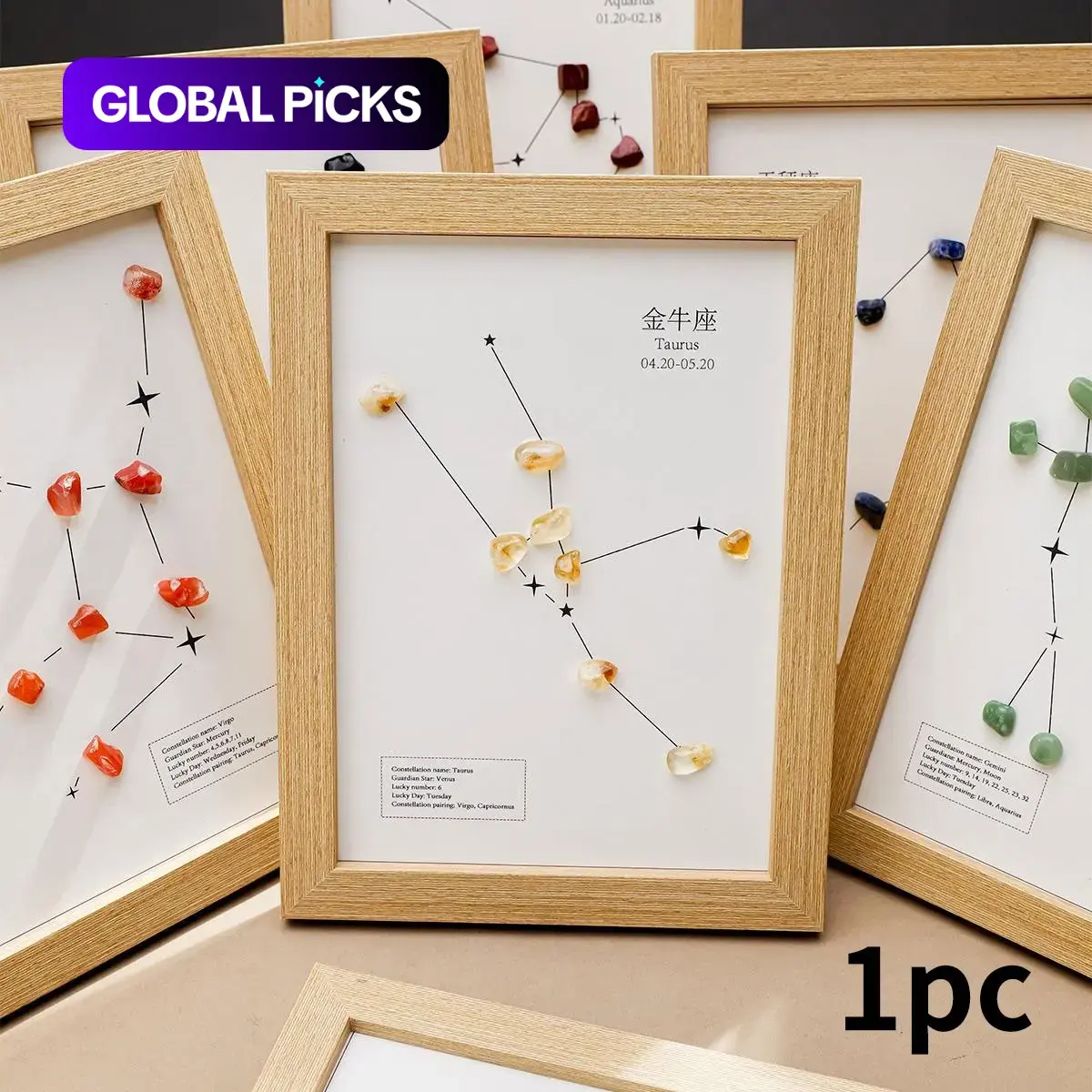 Natural Healing Energy Gem, Chakra Healing Crystals, Chakra Healing Stones, Zodiac Seven Chakra Photo Frame, Home & Desk Decor, Unique Gift Idea for Wellness Enthusiasts #GLOBAL PICKS
