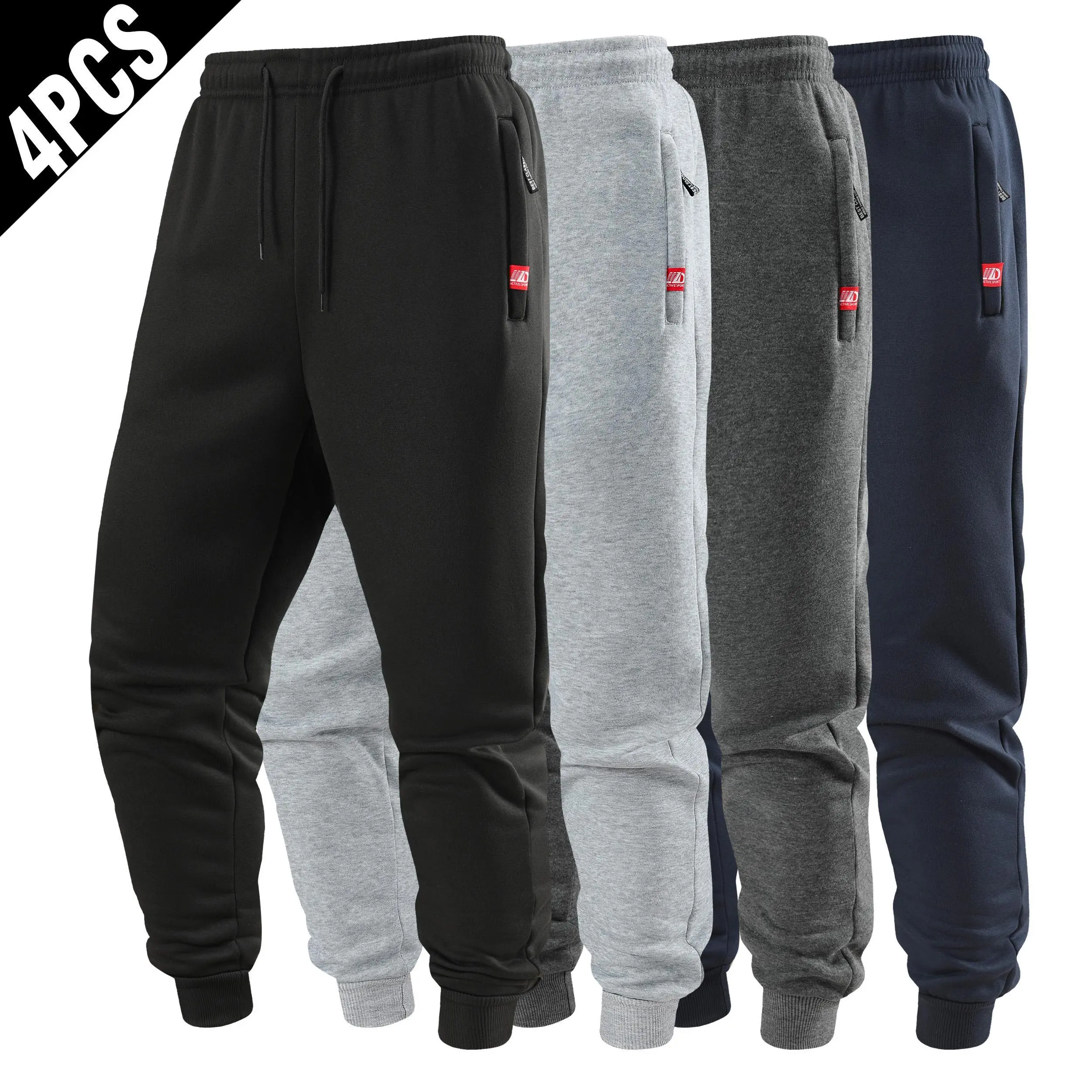 4 Pack Men's Plain Casual Joggers, Loose Fit Athletic Pants with Drawstring Elastic Waist and Cuffed Hems, Men's Sweatpants, Below Ankles, Men's Pants, Casual Wear