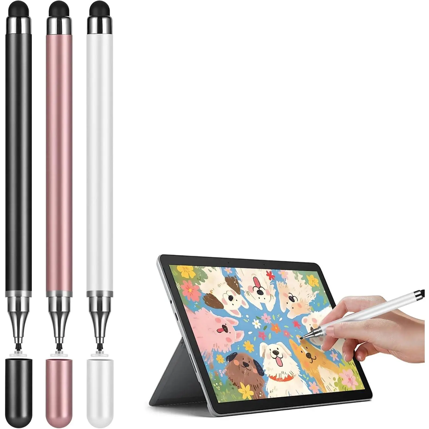 Smooth 3-Pack Synthetic Fine Tip Capacitive Stylus Pens - Accessories for iPad, Android Tablets, Chromebook, Computer & Touchscreen Devices - Digital Drawing & Writing Pen for Electronics Education Use, 3-Pieces